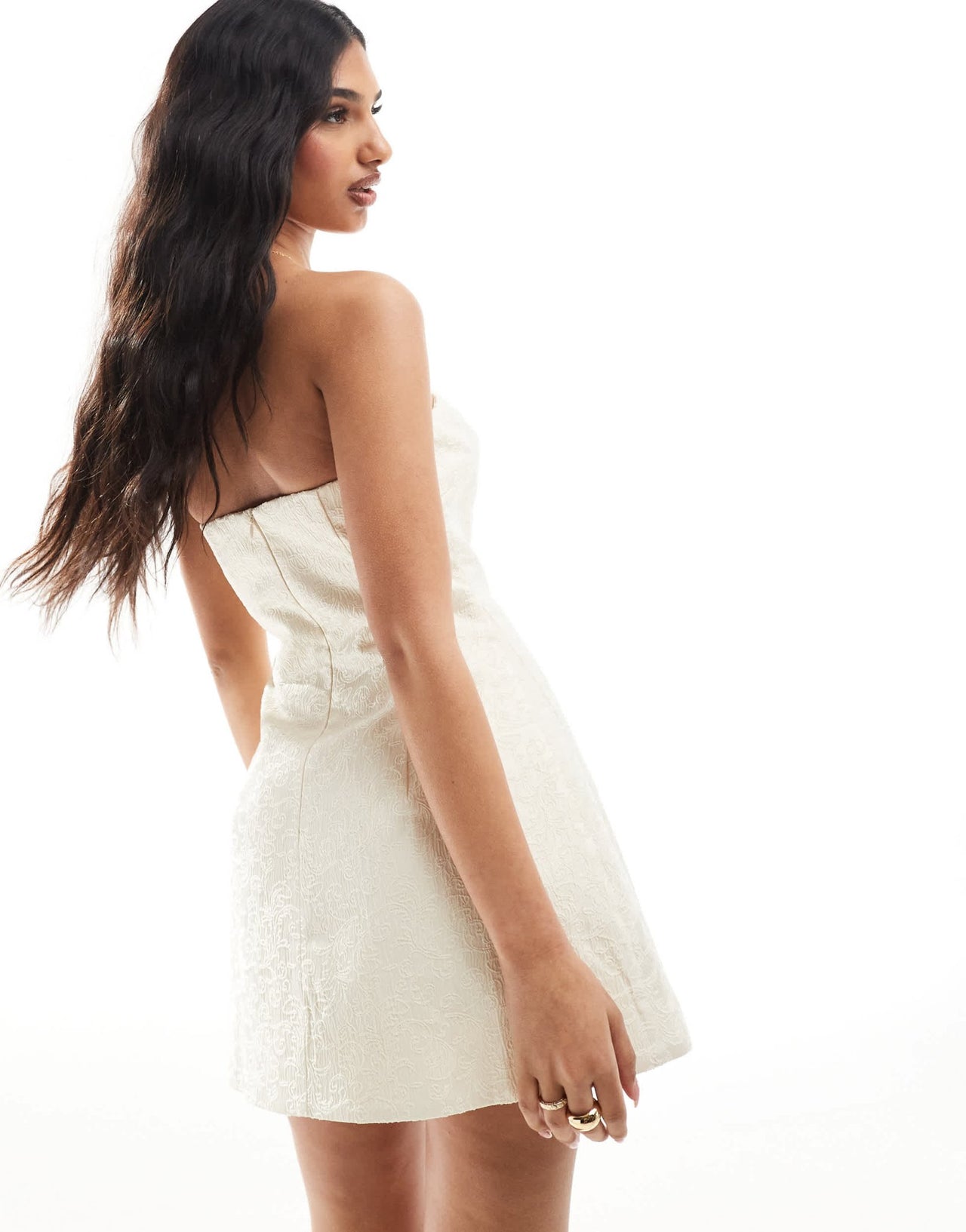 Murci structured bandeau flared mini dress in cream jacquard - ASOS Sample Sale EU Store
