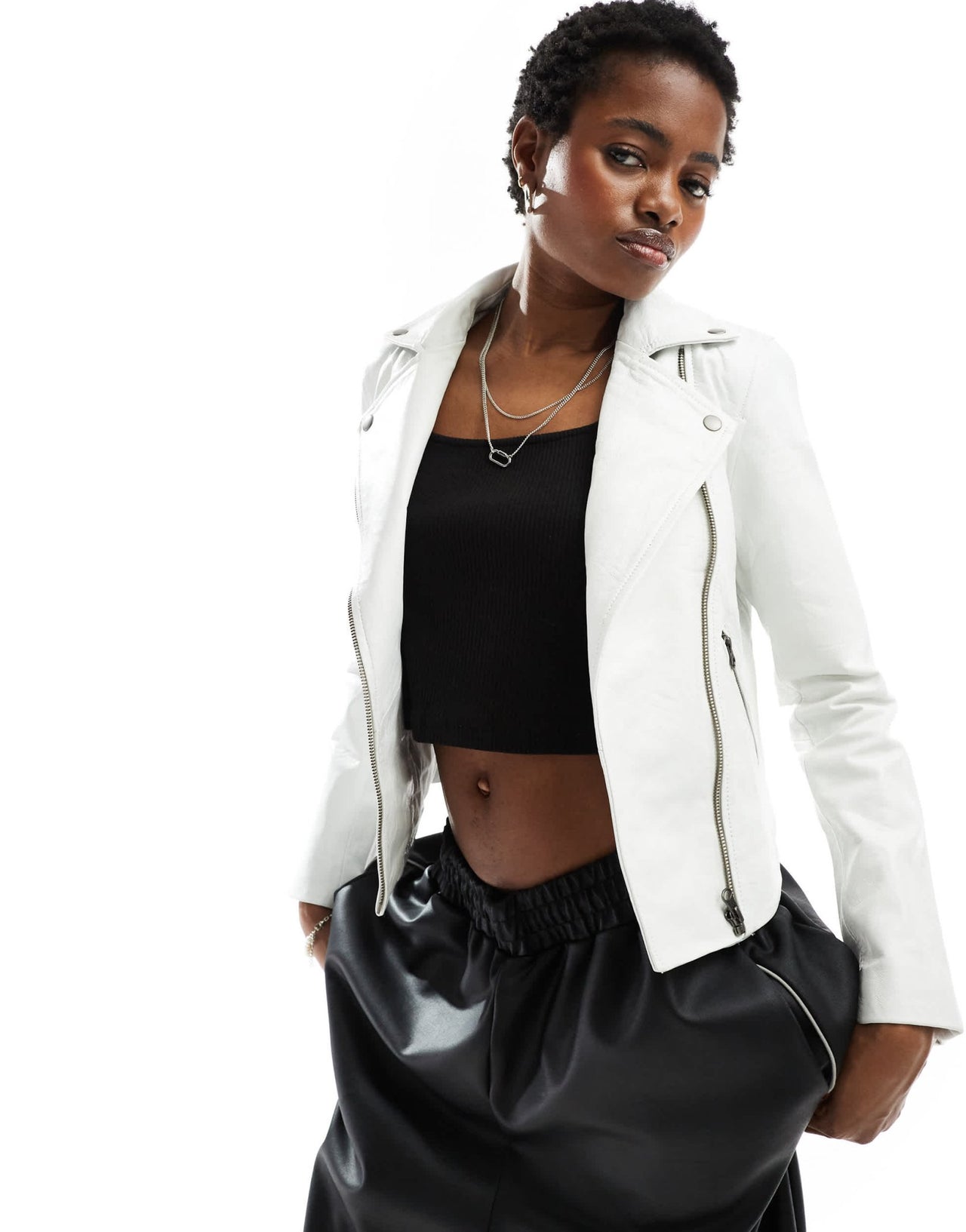 Muubaa classic leather biker jacket in stone - ASOS Sample Sale EU Store