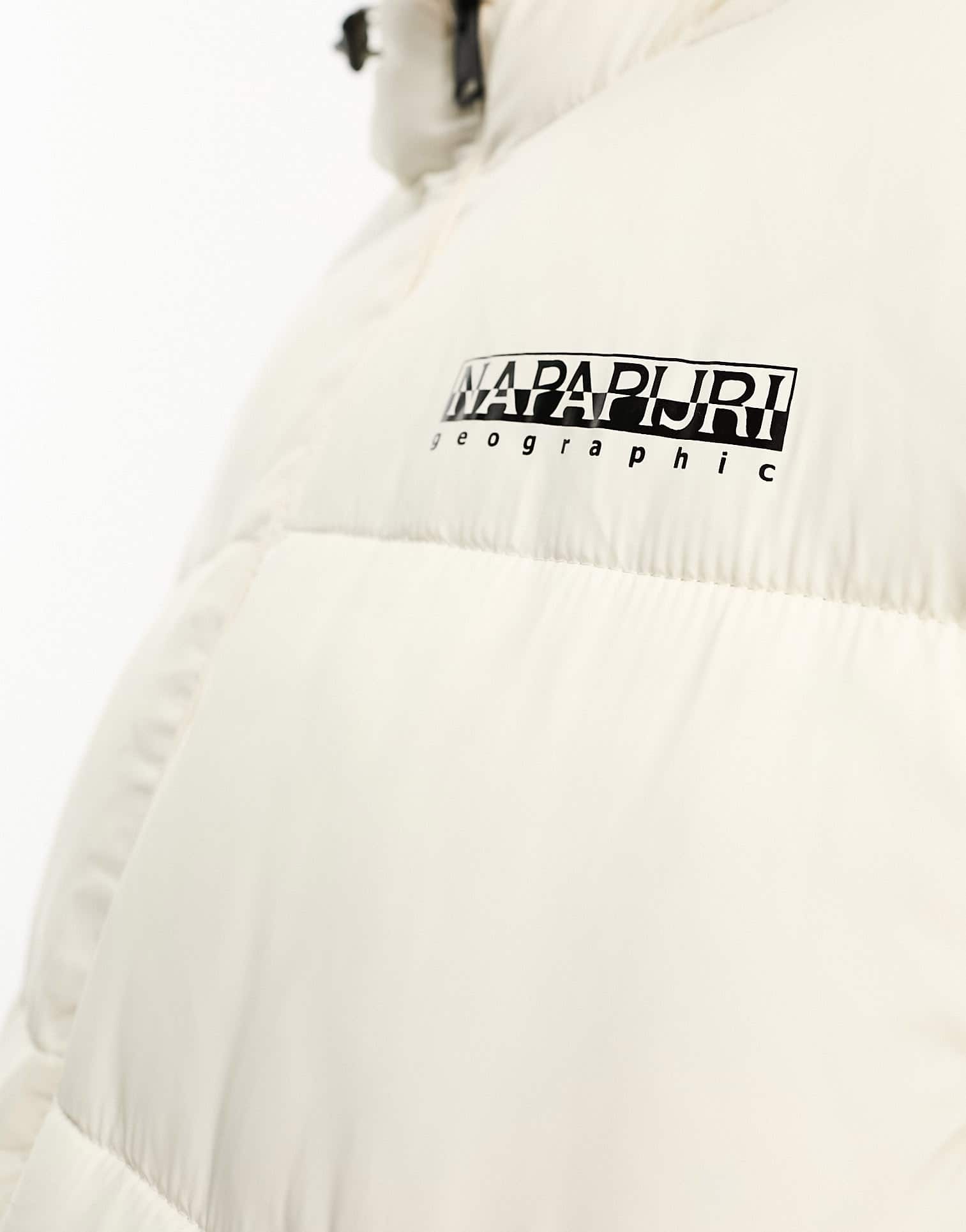 Napapijri Box Mid length water - repellent hooded puffer jacket in cream - ASOS Sample Sale EU Store