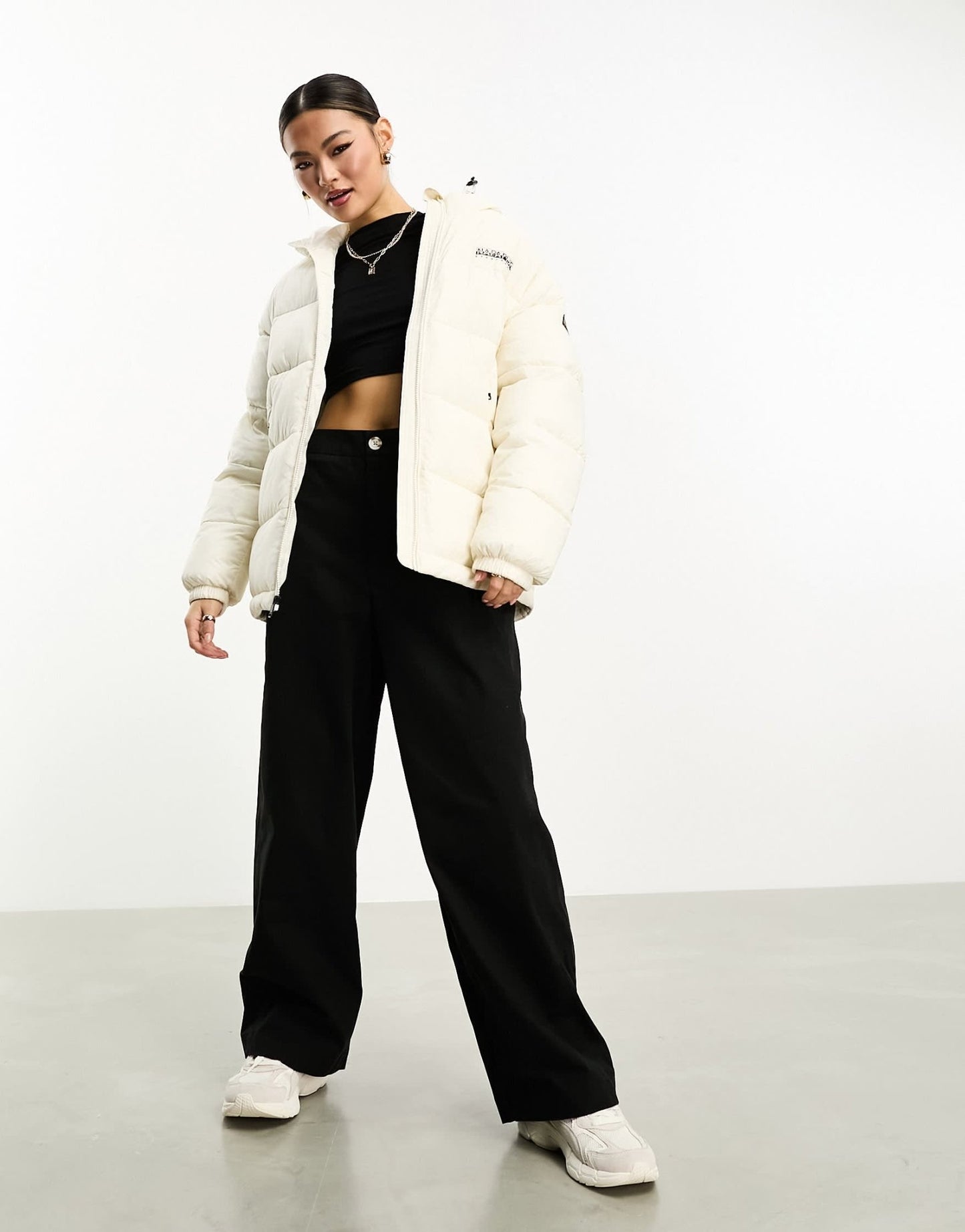 Napapijri Box Mid length water - repellent hooded puffer jacket in cream - ASOS Sample Sale EU Store