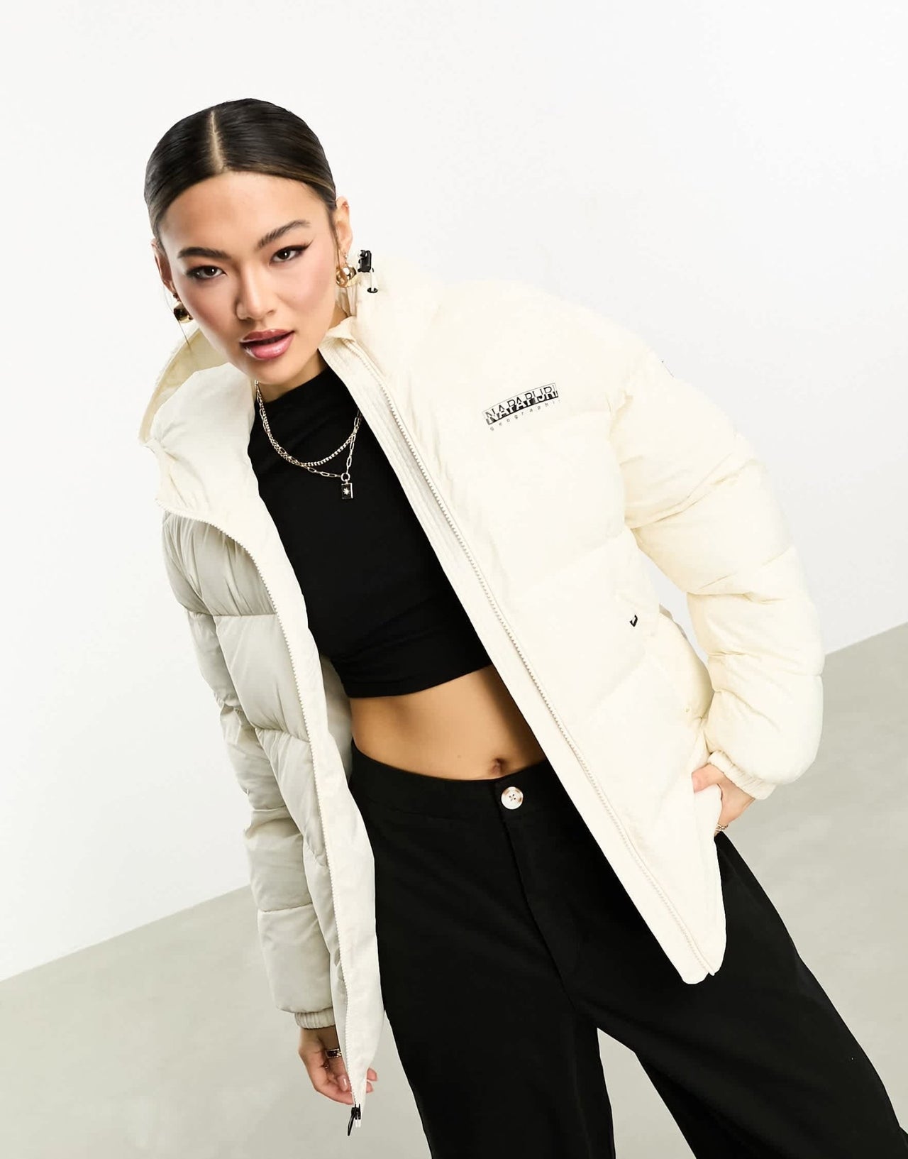 Napapijri Box Mid length water - repellent hooded puffer jacket in cream - ASOS Sample Sale EU Store