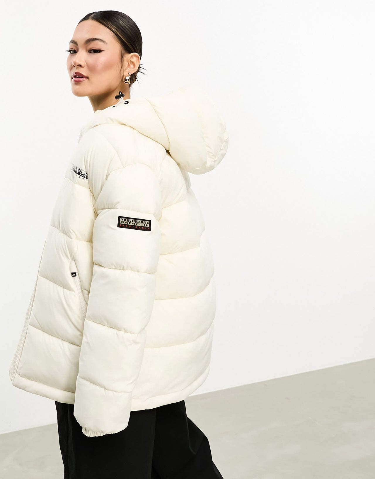 Napapijri Box Mid length water - repellent hooded puffer jacket in cream - ASOS Sample Sale EU Store