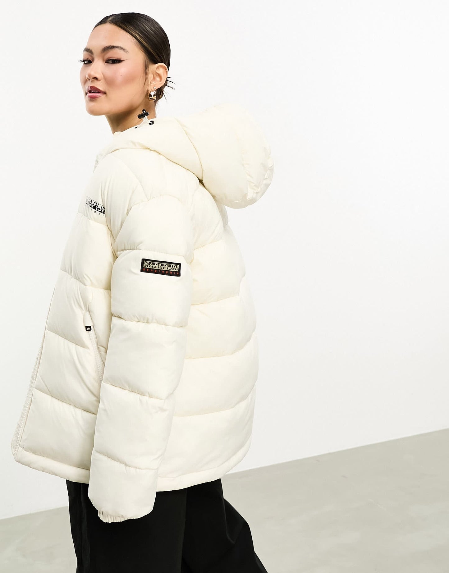 Napapijri Box Mid length water - repellent hooded puffer jacket in cream - ASOS Sample Sale EU Store