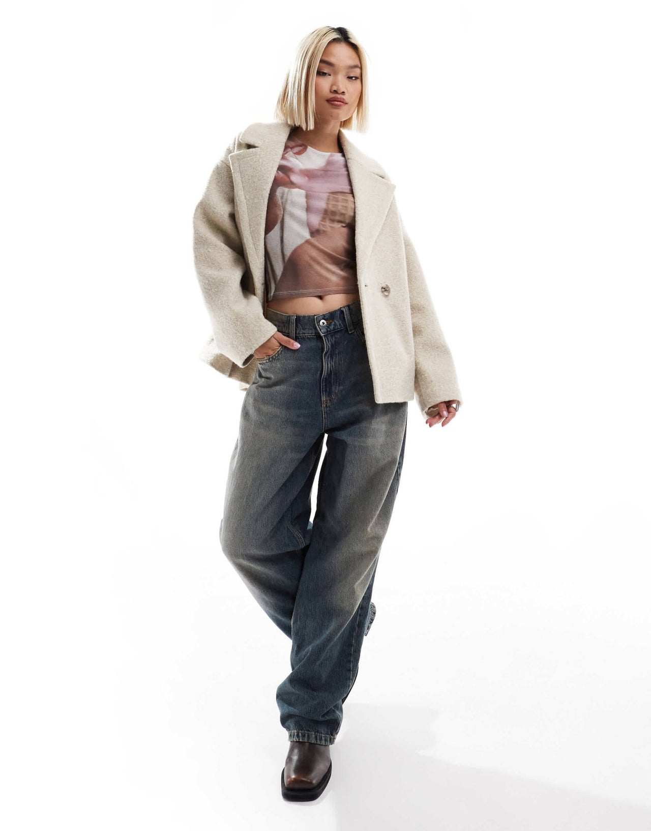 Native Youth boucle double breasted cropped coat in cream - ASOS Sample Sale EU Store