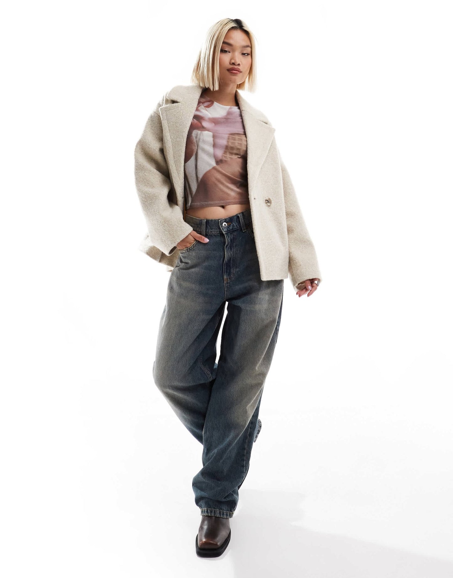 Native Youth boucle double breasted cropped coat in cream - ASOS Sample Sale EU Store