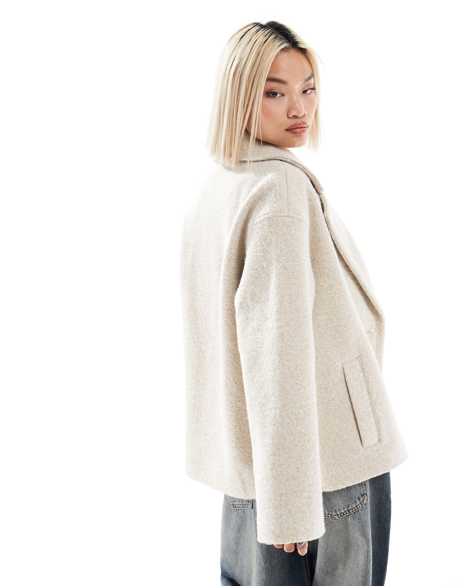 Native Youth boucle double breasted cropped coat in cream - ASOS Sample Sale EU Store