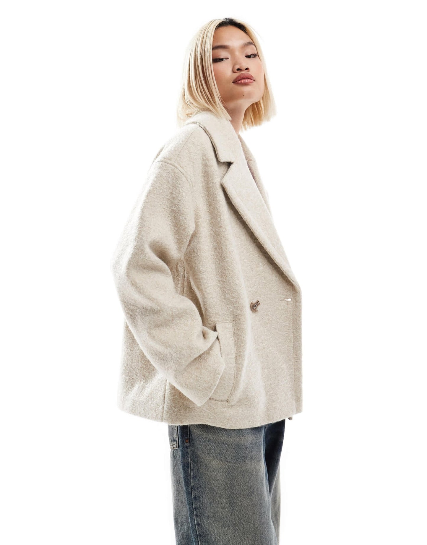 Native Youth boucle double breasted cropped coat in cream - ASOS Sample Sale EU Store