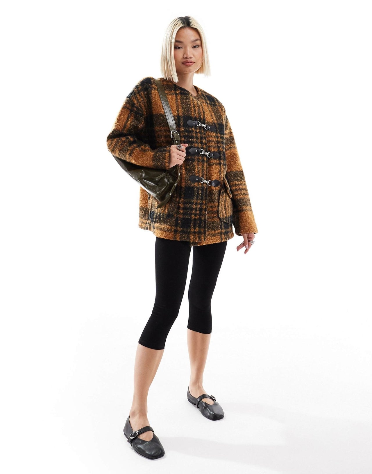 Native Youth boucle toggle detail checked coat in orange and navy - ASOS Sample Sale EU Store