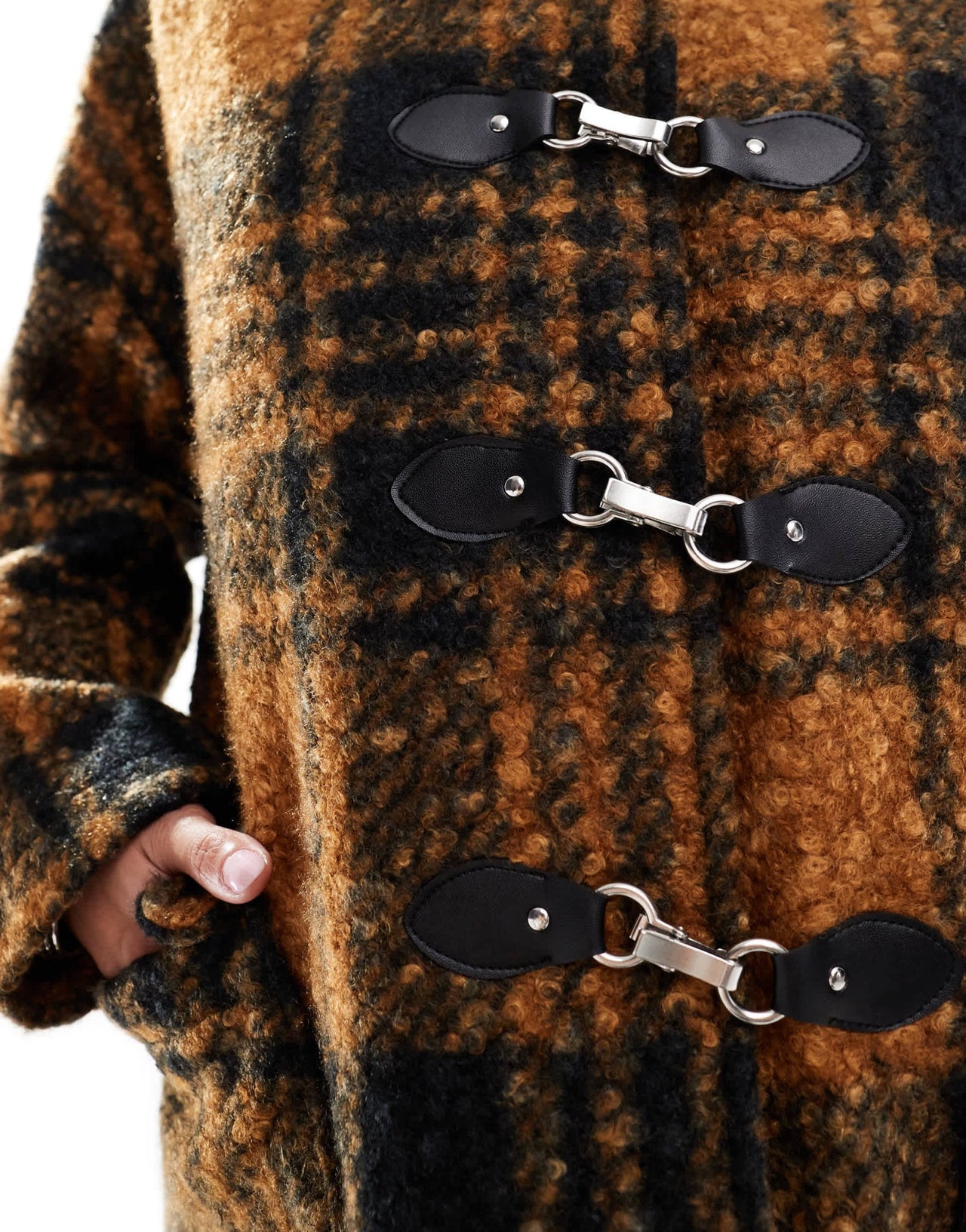 Native Youth boucle toggle detail checked coat in orange and navy - ASOS Sample Sale EU Store