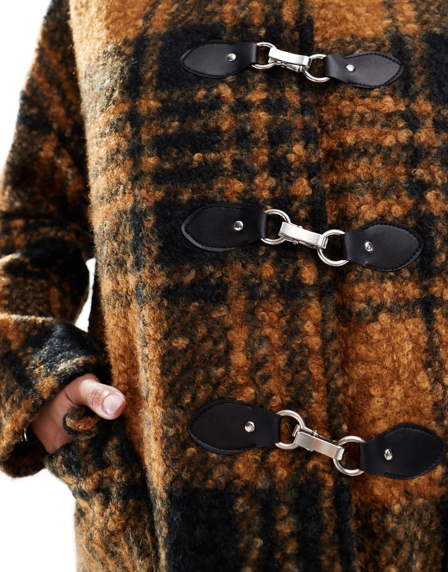 Native Youth boucle toggle detail checked coat in orange and navy - ASOS Sample Sale EU Store