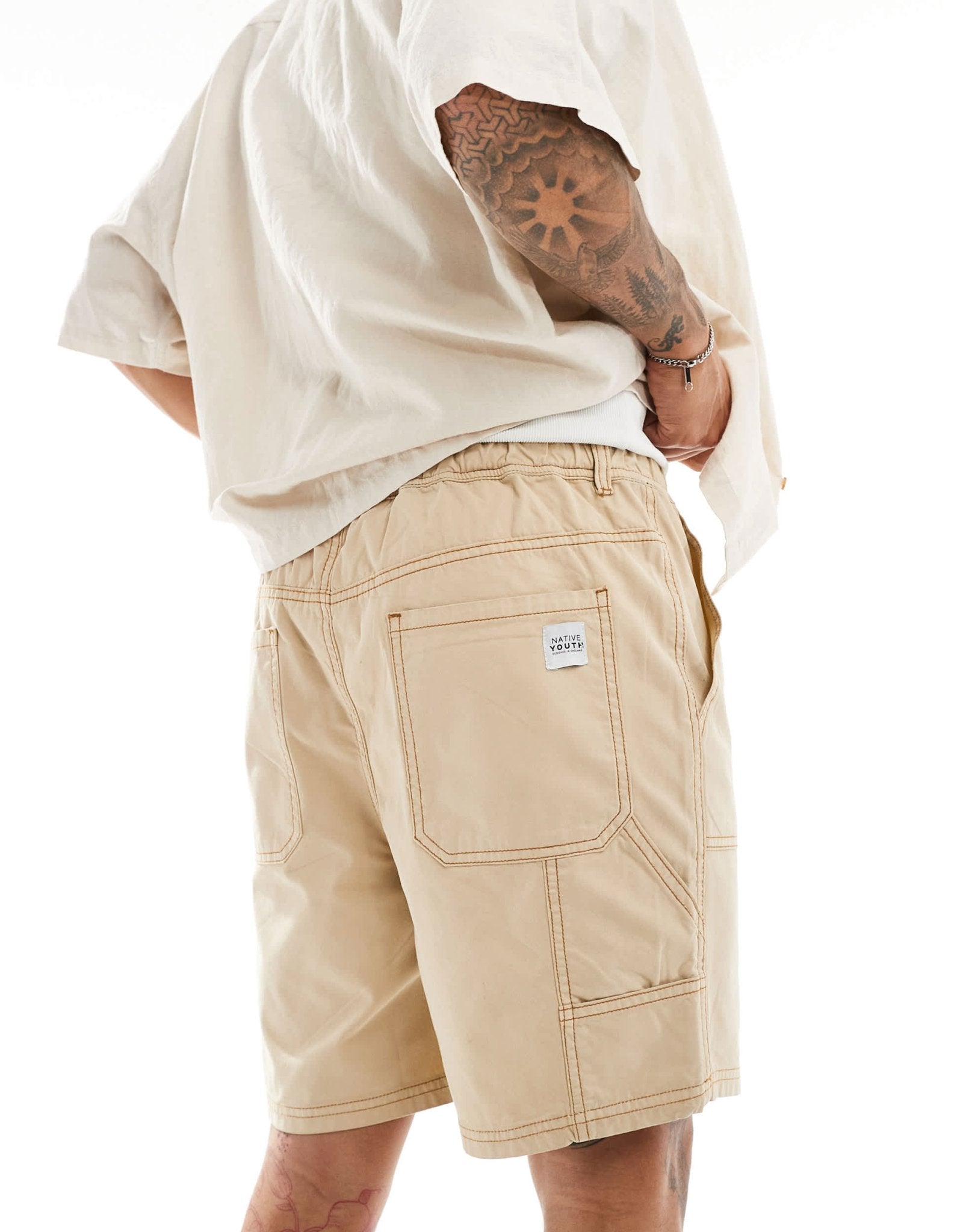 Native Youth contrast stitch utility shorts in beige - ASOS Sample Sale EU Store