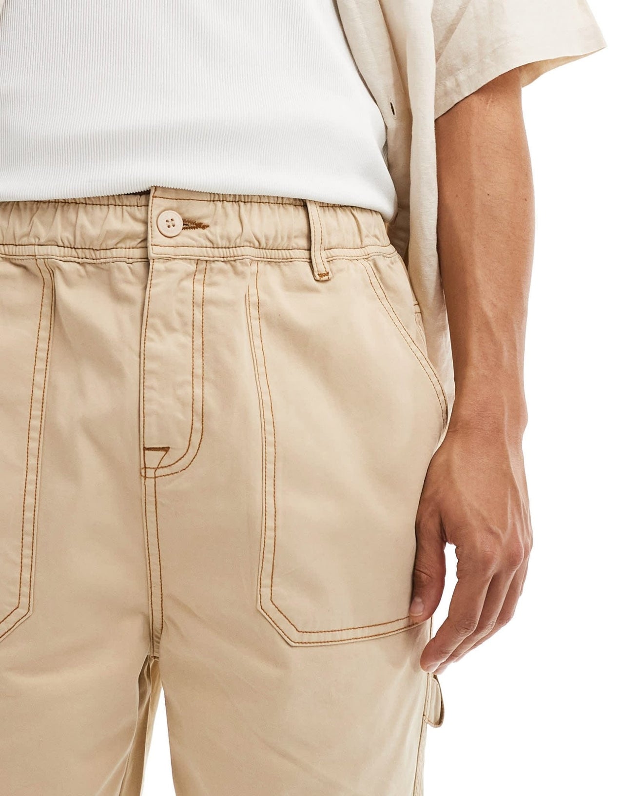 Native Youth contrast stitch utility shorts in beige - ASOS Sample Sale EU Store