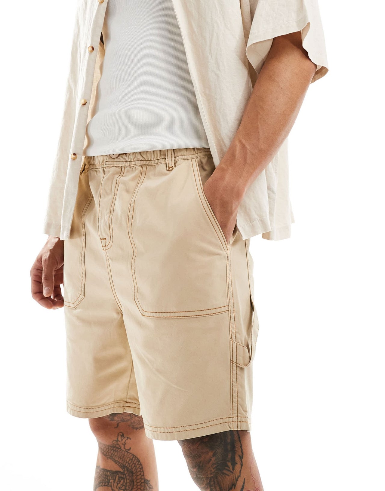 Native Youth contrast stitch utility shorts in beige - ASOS Sample Sale EU Store