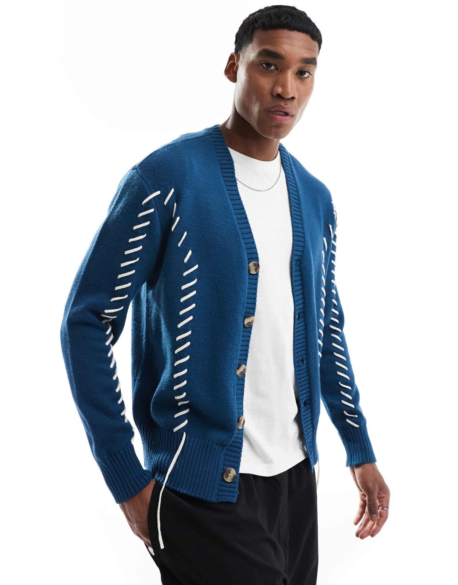 Native Youth lace - up detail relaxed cardigan in teal blue - ASOS Sample Sale EU Store