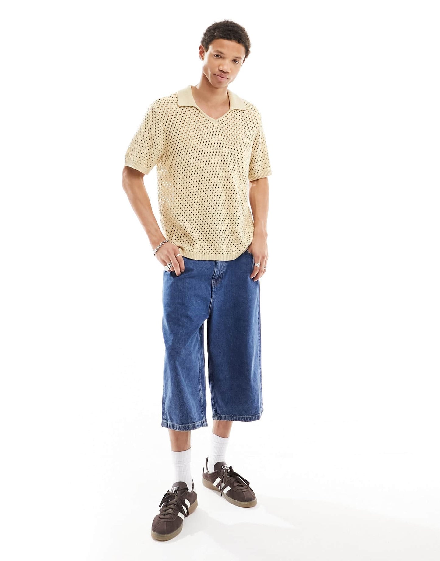Native Youth pointelle cotton knitted polo top in beige - ASOS Sample Sale EU Store
