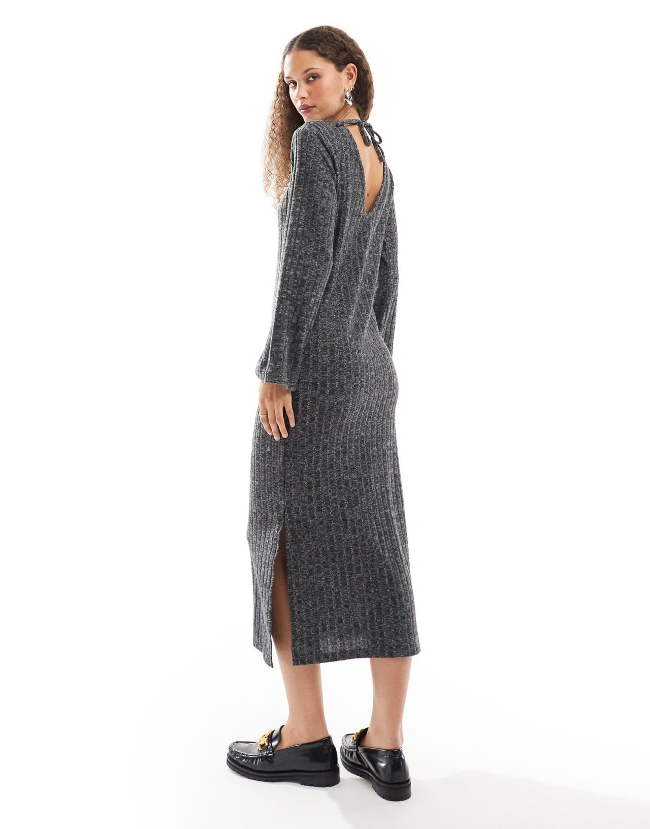 Native Youth ribbed back detail knitted maxi dress in grey marl - ASOS Sample Sale EU Store