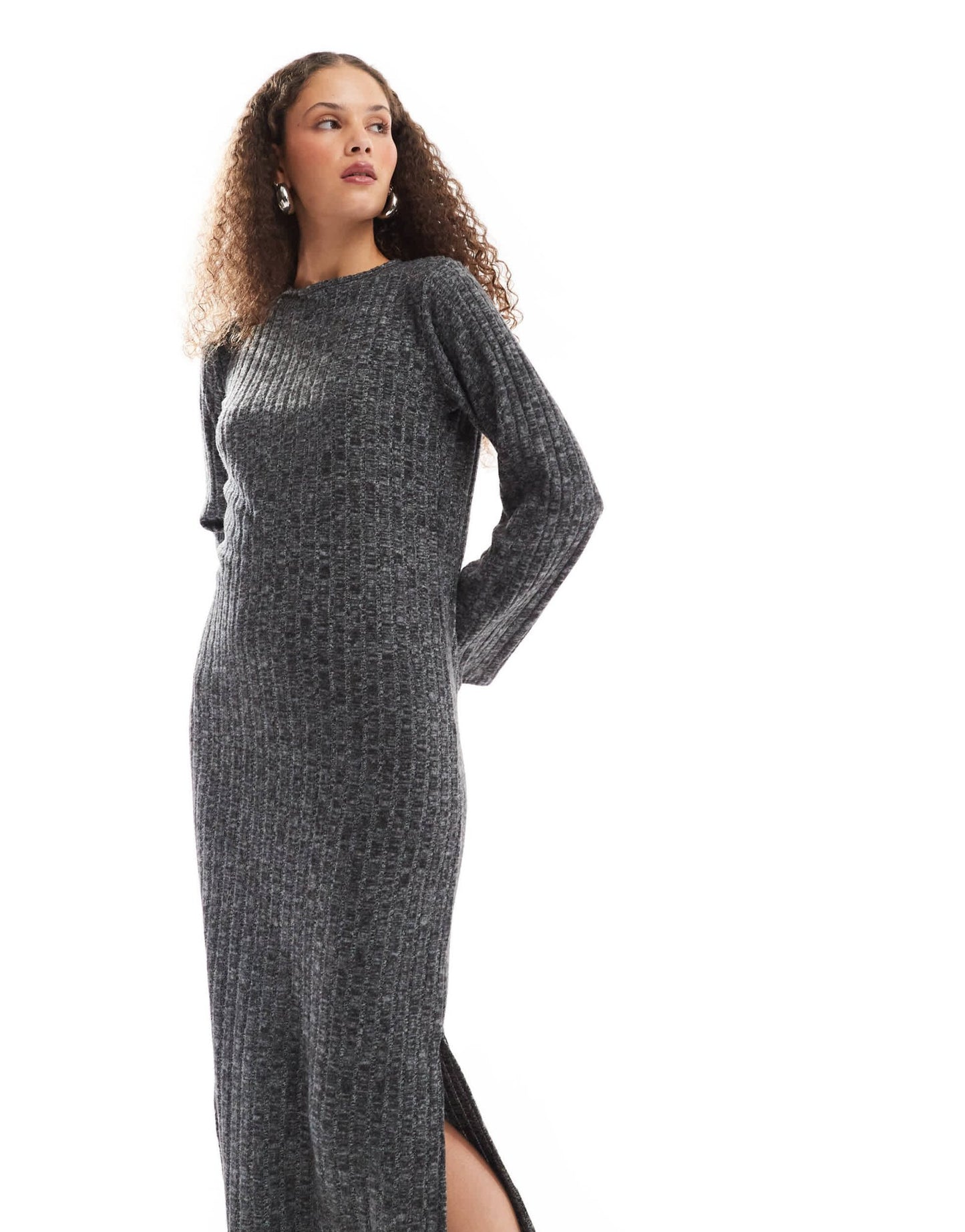 Native Youth ribbed back detail knitted maxi dress in grey marl - ASOS Sample Sale EU Store