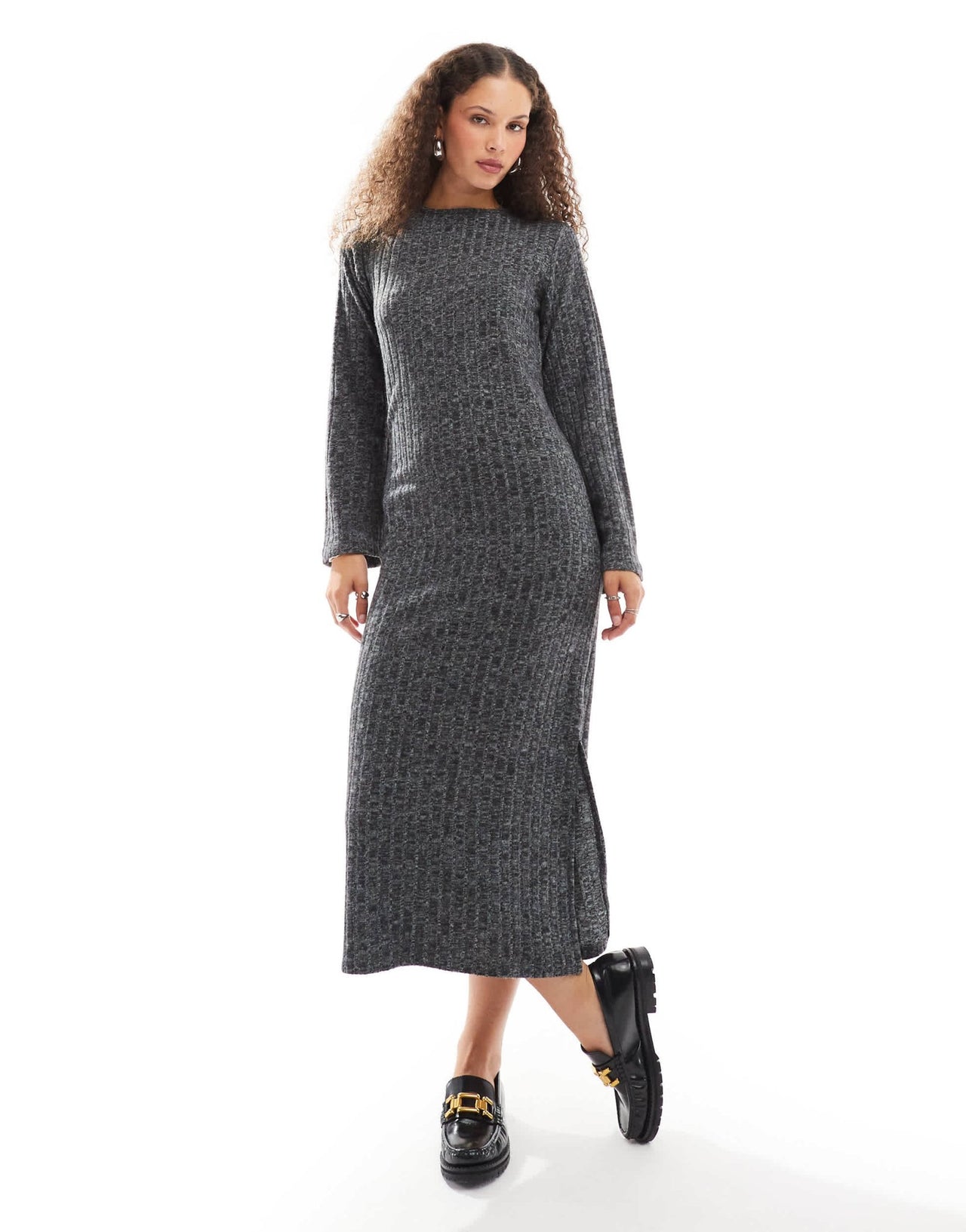 Native Youth ribbed back detail knitted maxi dress in grey marl - ASOS Sample Sale EU Store