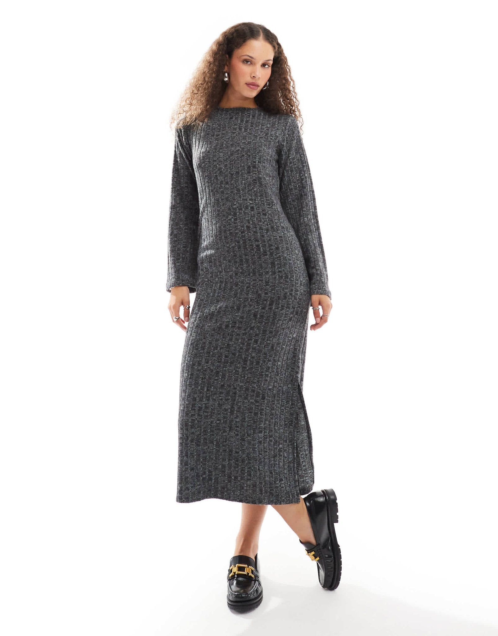 Native Youth ribbed back detail knitted maxi dress in grey marl - ASOS Sample Sale EU Store
