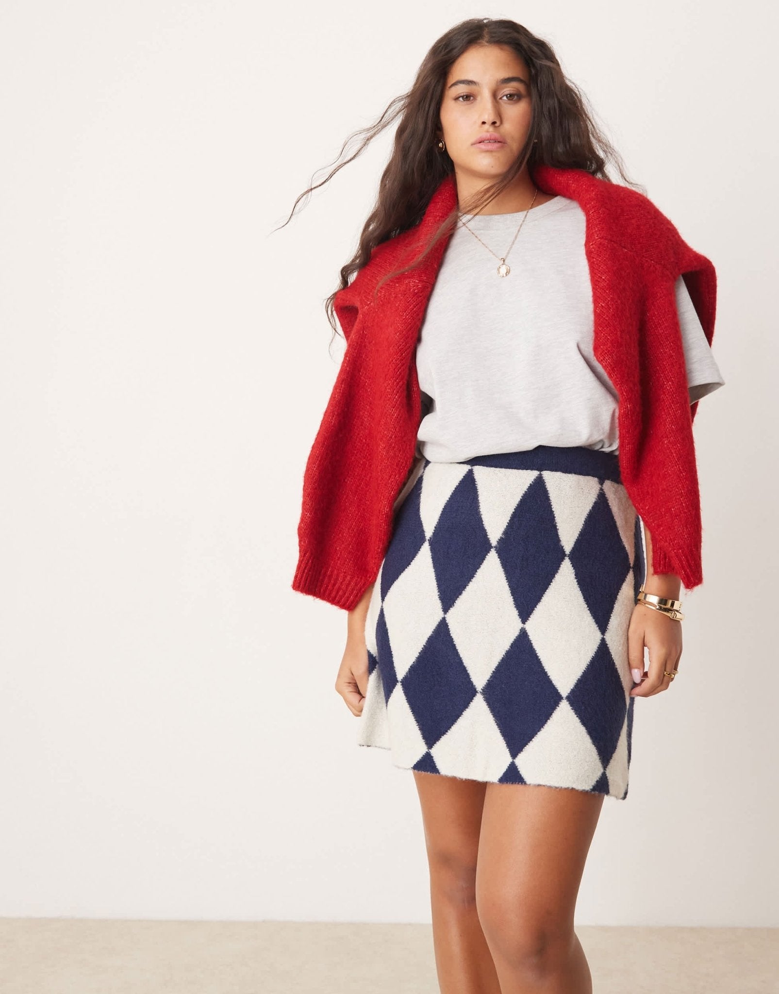 Neon Rose argyle knitted mini skirt in navy - ASOS Sample Sale EU Store