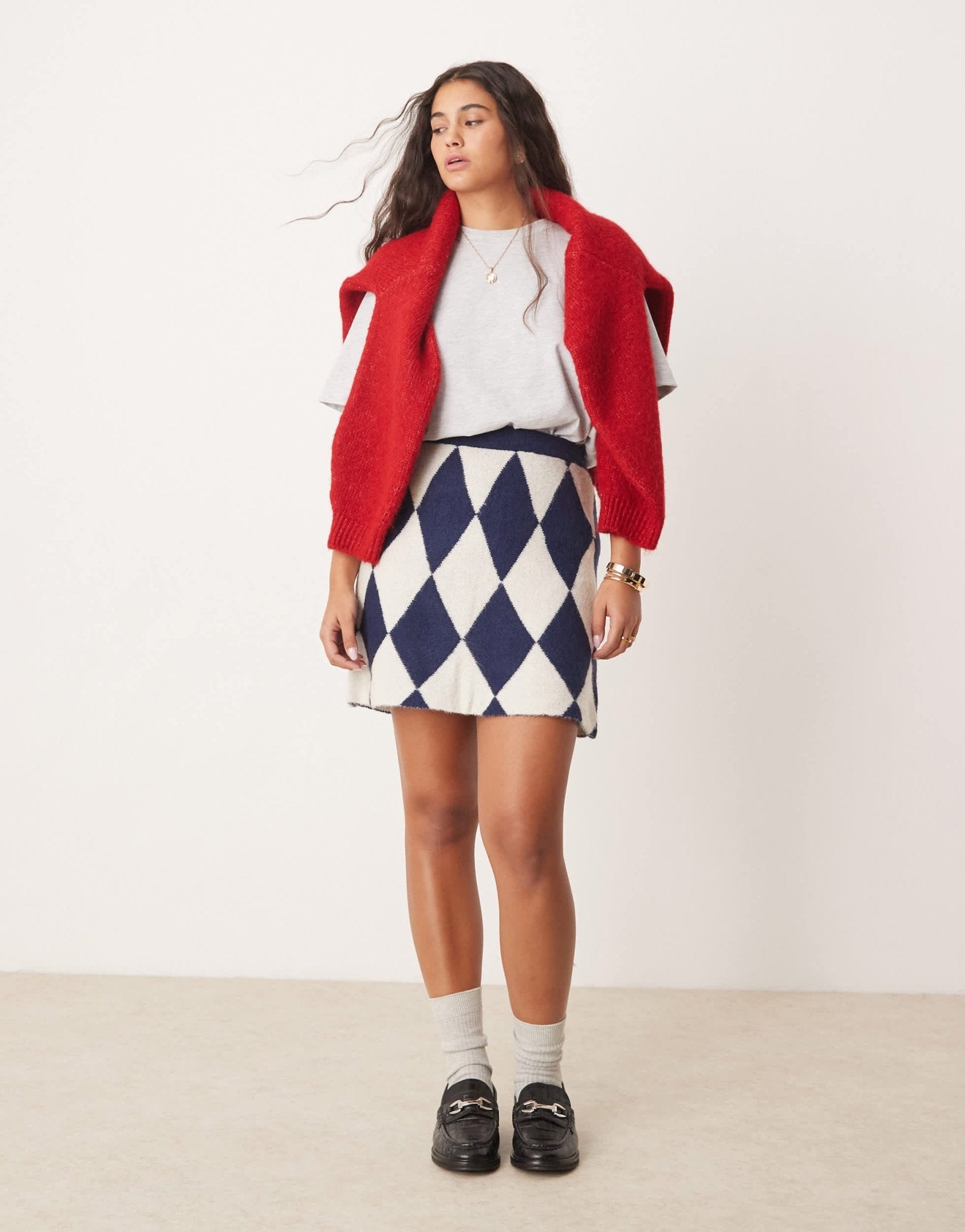 Neon Rose argyle knitted mini skirt in navy - ASOS Sample Sale EU Store