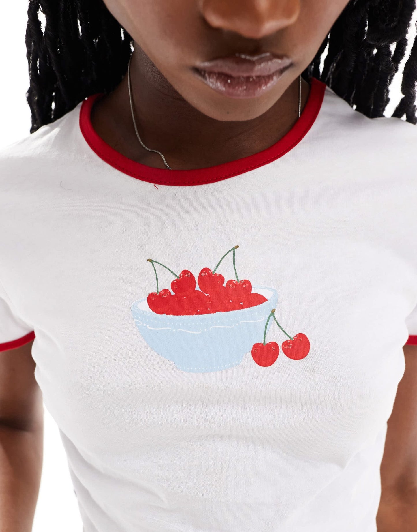 Neon Rose bowl of cherries ringer t-shirt in white and red - ASOS Sample Sale EU Store