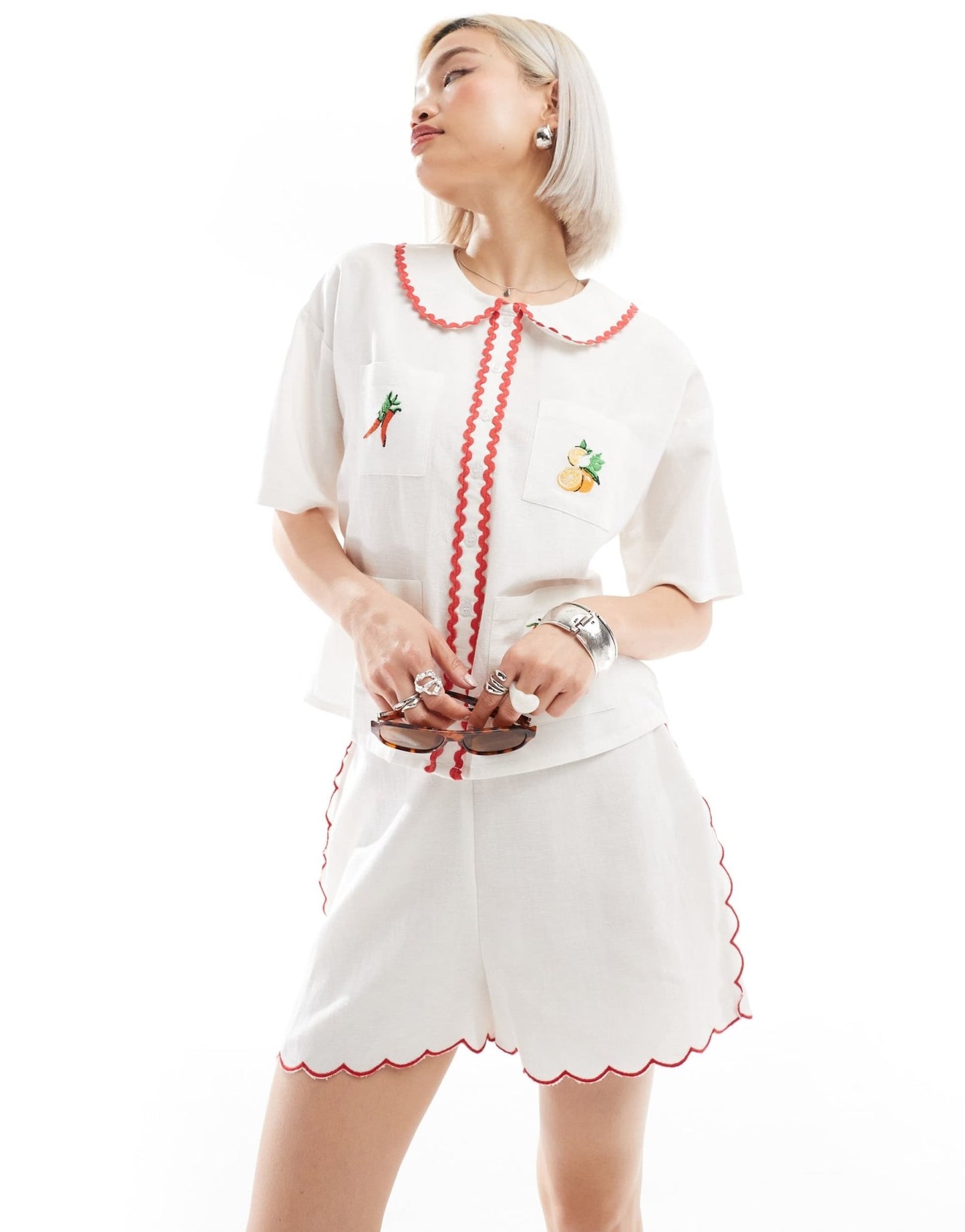 Neon Rose rik - rak detail shorts co - ord in white - ASOS Sample Sale EU Store