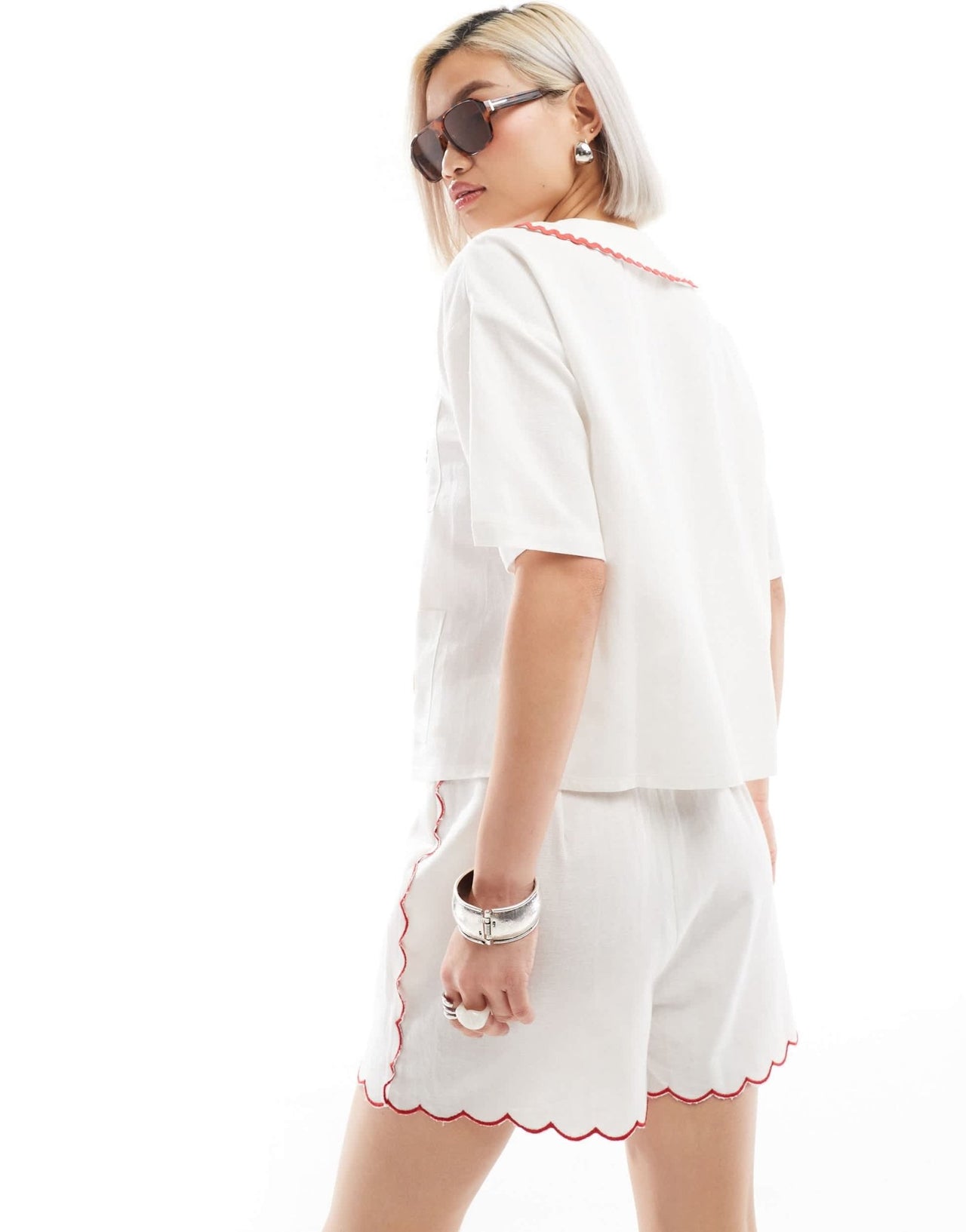 Neon Rose rik - rak detail shorts co - ord in white - ASOS Sample Sale EU Store