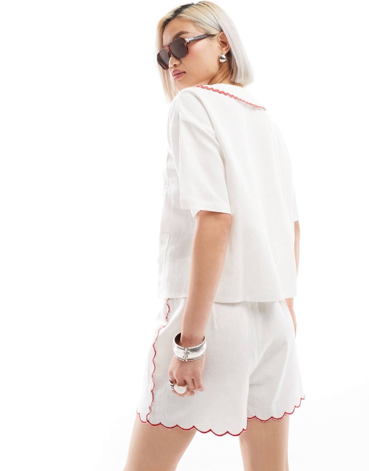 Neon Rose rik - rak detail shorts co - ord in white - ASOS Sample Sale EU Store