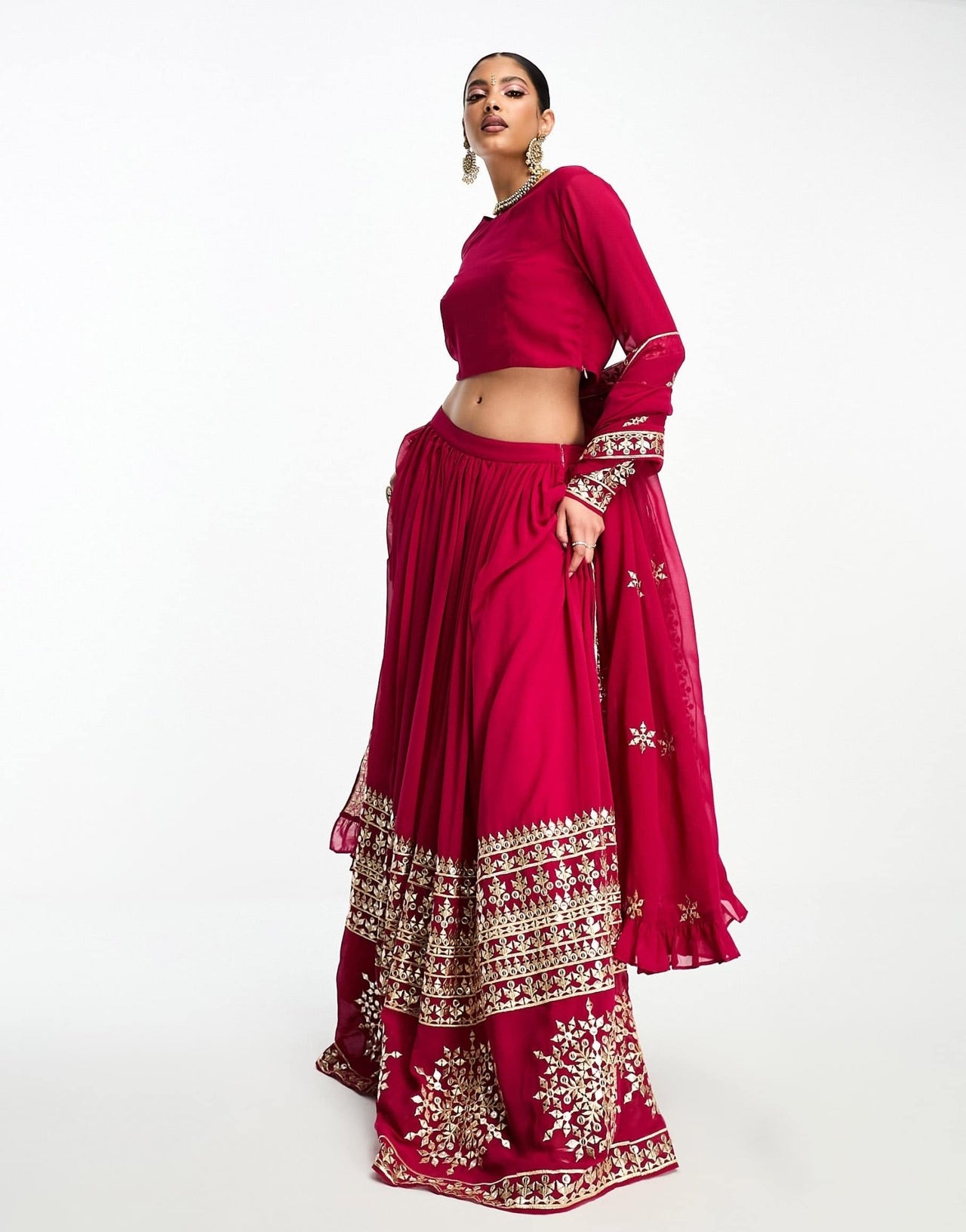Nesavaali lahenga embroidered full maxi skirt in berry - ASOS Sample Sale EU Store