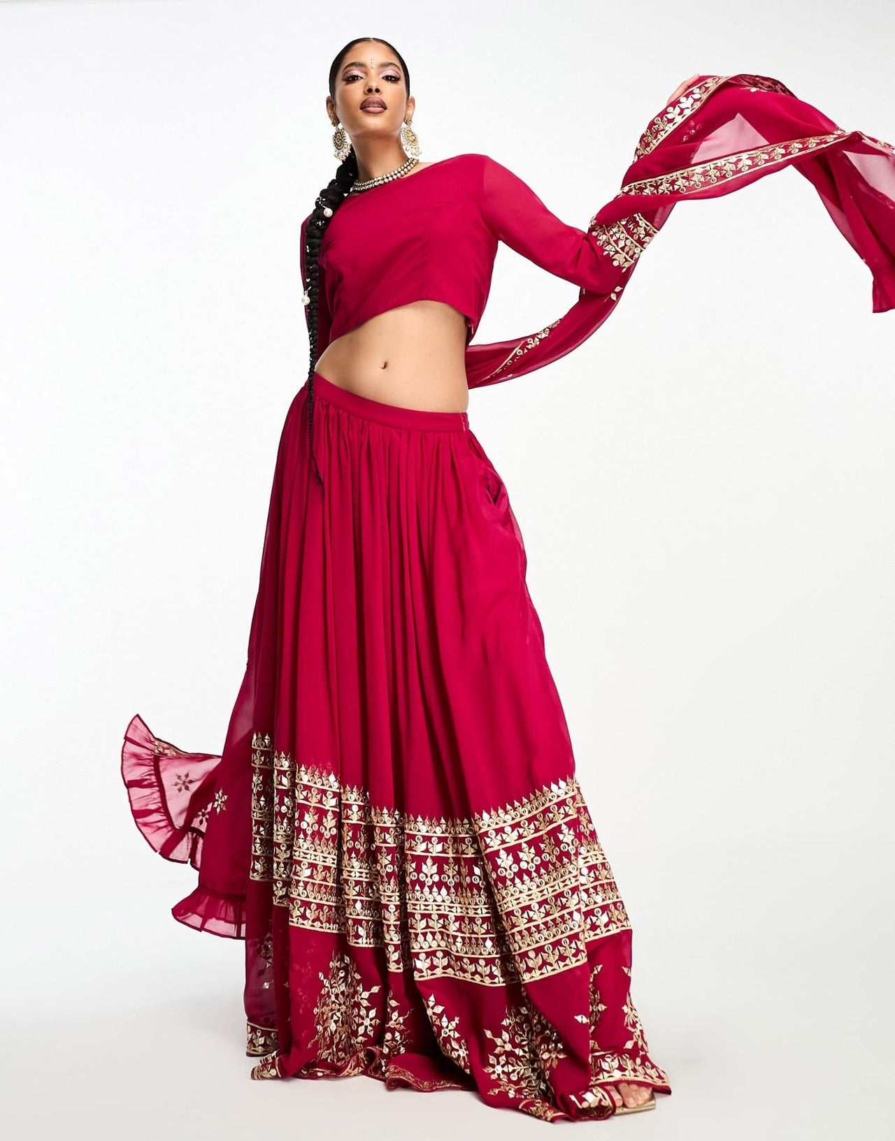 Nesavaali lahenga embroidered full maxi skirt in berry - ASOS Sample Sale EU Store
