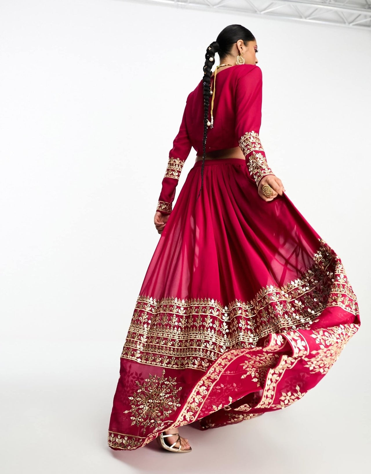 Nesavaali lahenga embroidered full maxi skirt in berry - ASOS Sample Sale EU Store