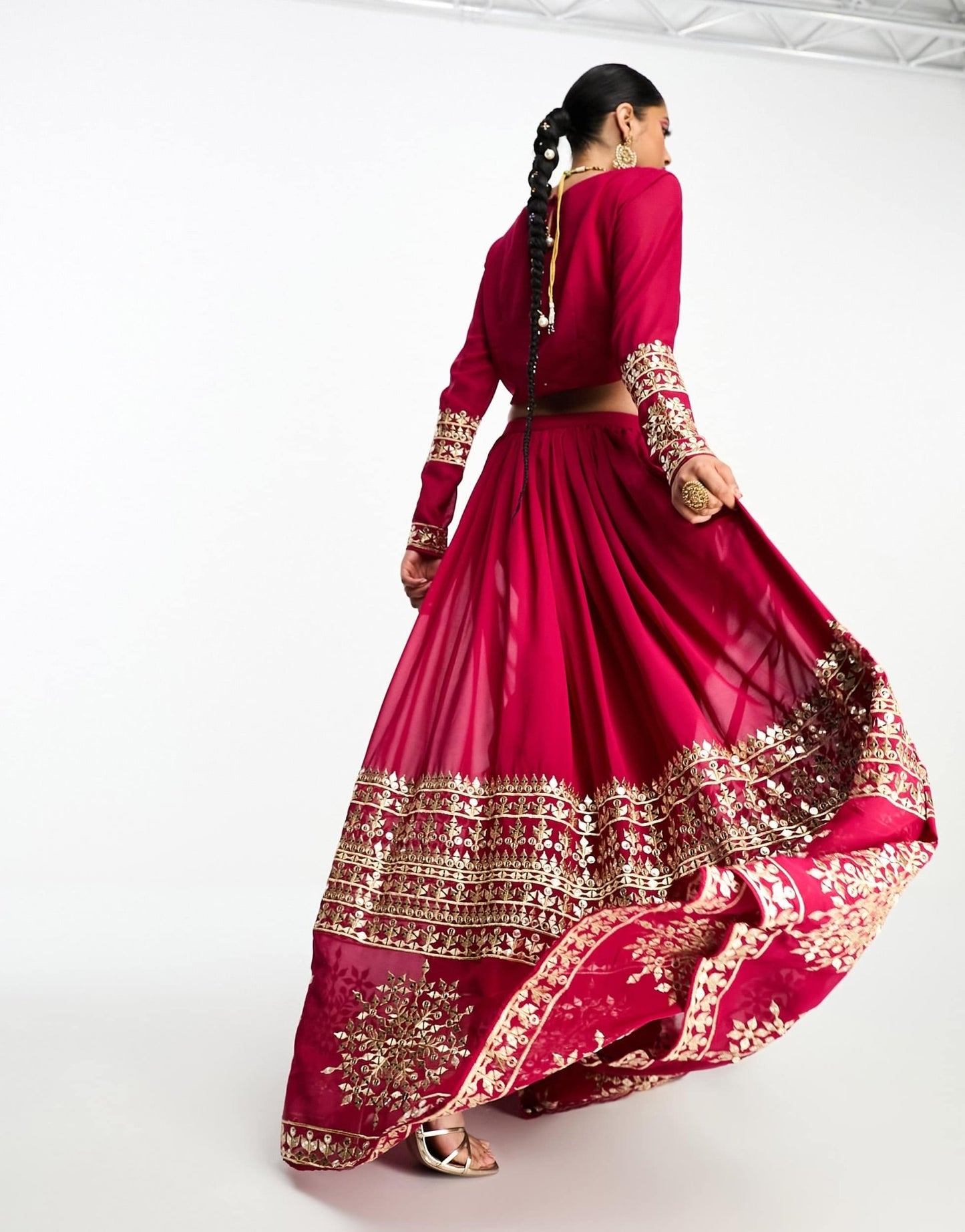 Nesavaali lahenga embroidered full maxi skirt in berry - ASOS Sample Sale EU Store