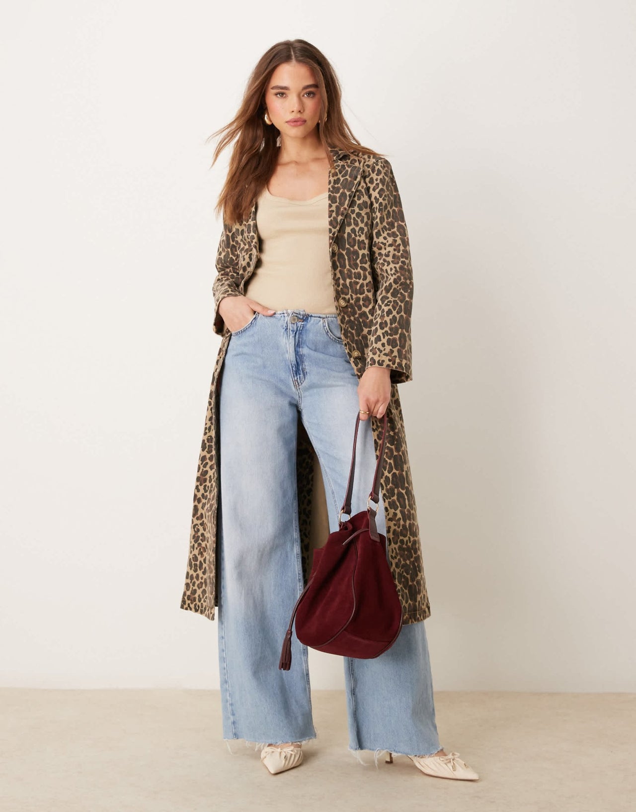 Never Fully Dressed denim longline jacket in leopard print - ASOS Sample Sale EU Store
