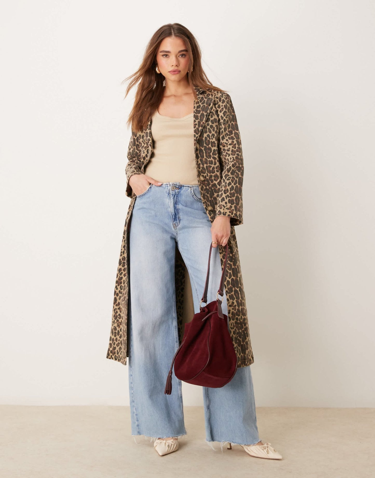 Never Fully Dressed denim longline jacket in leopard print - ASOS Sample Sale EU Store