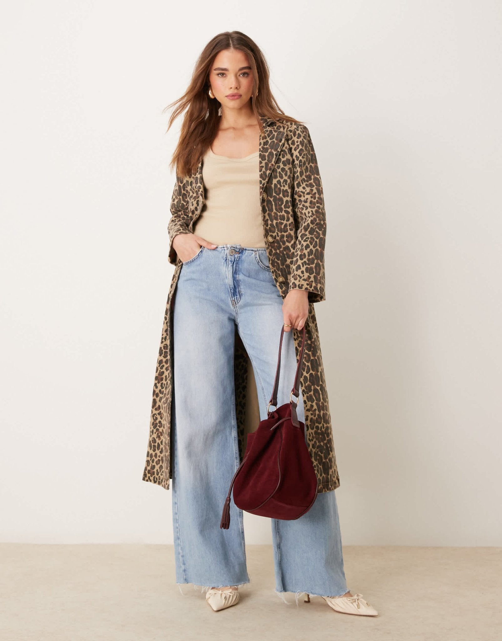 Never Fully Dressed denim longline jacket in leopard print - ASOS Sample Sale EU Store