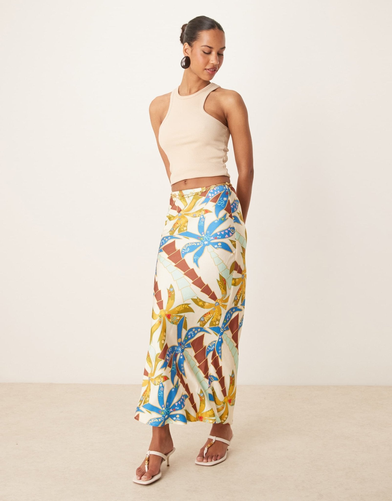 Never Fully Dressed Dorris maxi skirt co - ord in blue palm print - ASOS Sample Sale EU Store