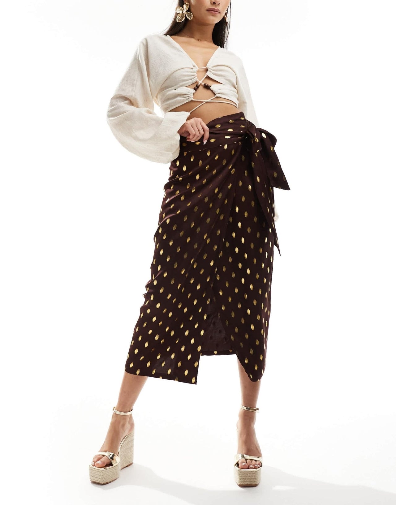 Never Fully Dressed Jaspre gold fleck midi skirt in chocolate - ASOS Sample Sale EU Store