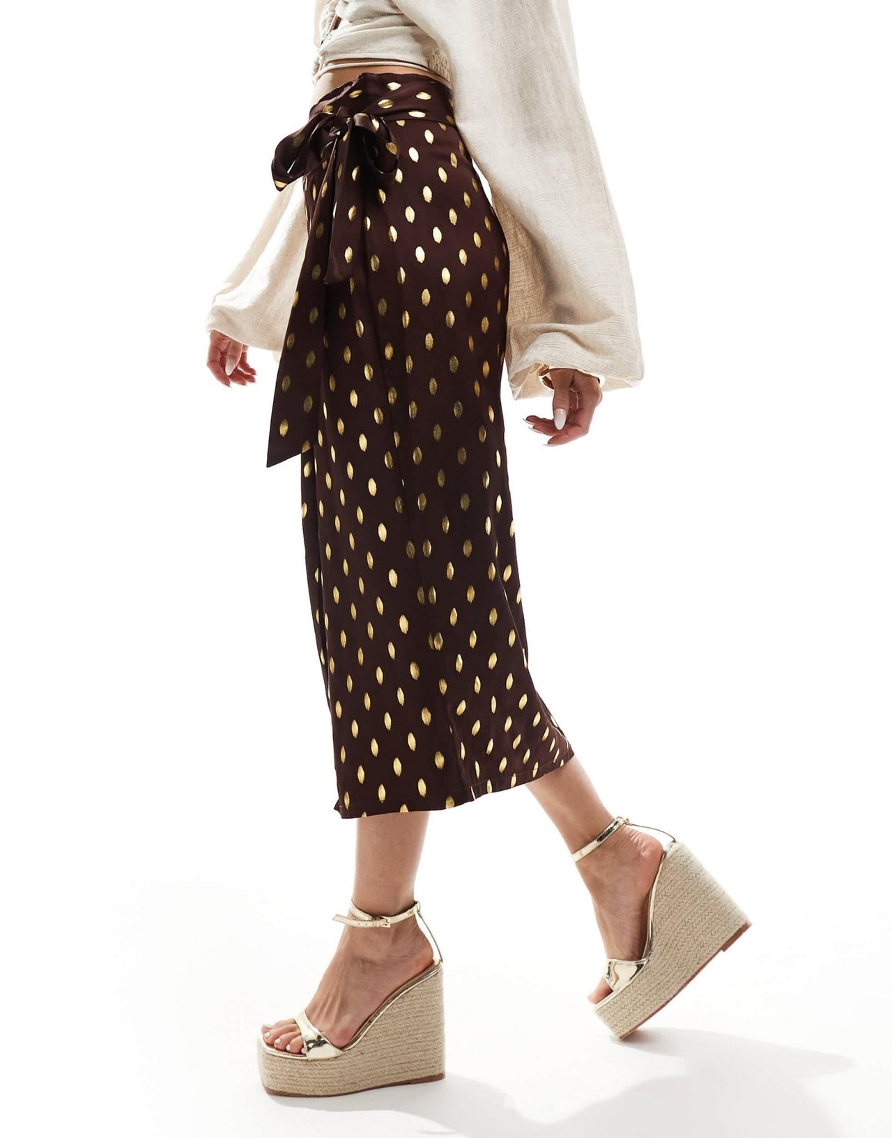 Never Fully Dressed Jaspre gold fleck midi skirt in chocolate - ASOS Sample Sale EU Store