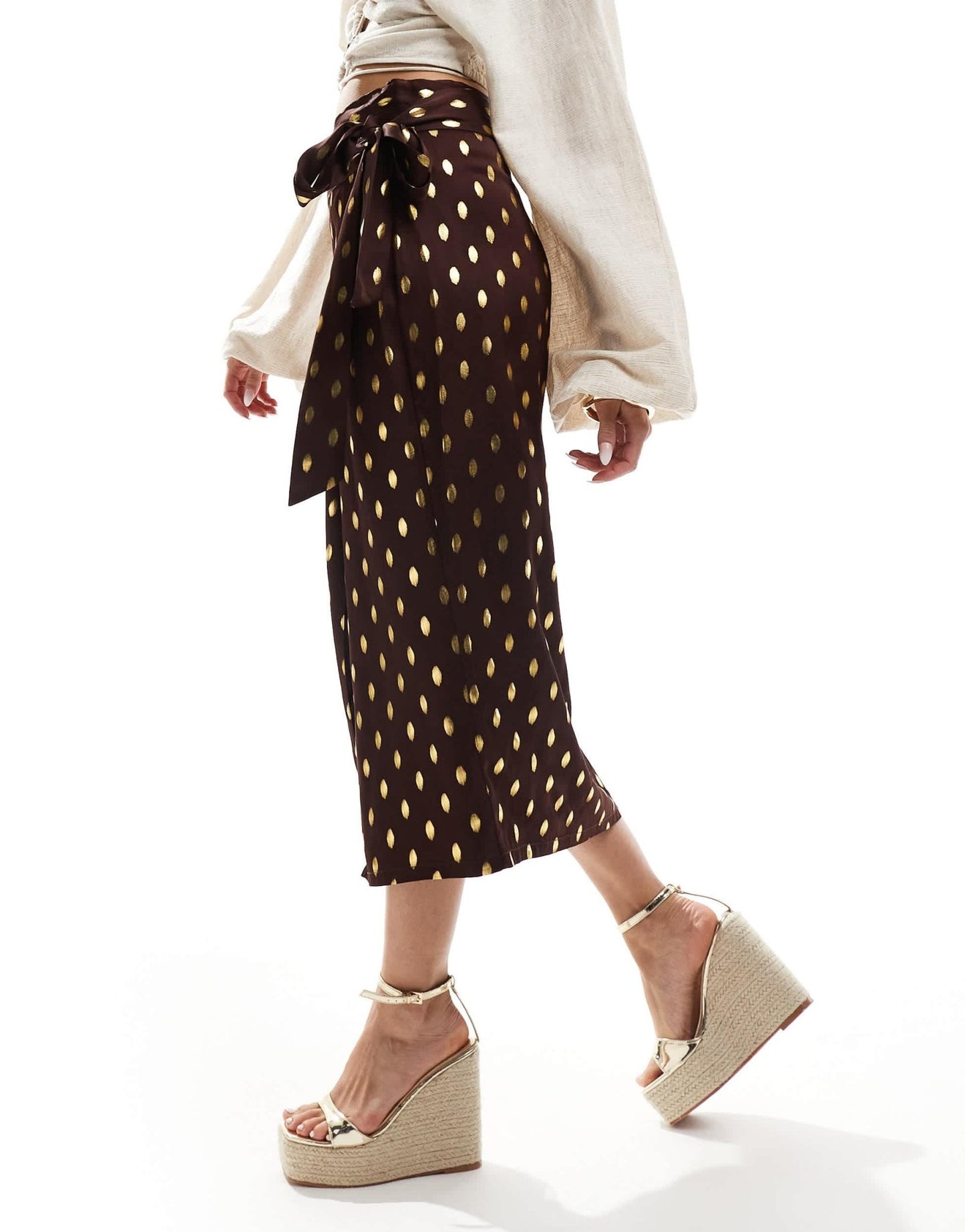 Never Fully Dressed Jaspre gold fleck midi skirt in chocolate - ASOS Sample Sale EU Store