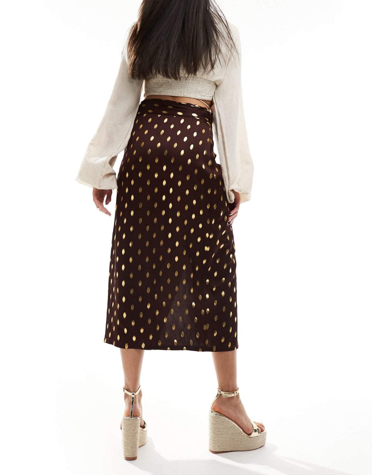 Never Fully Dressed Jaspre gold fleck midi skirt in chocolate - ASOS Sample Sale EU Store