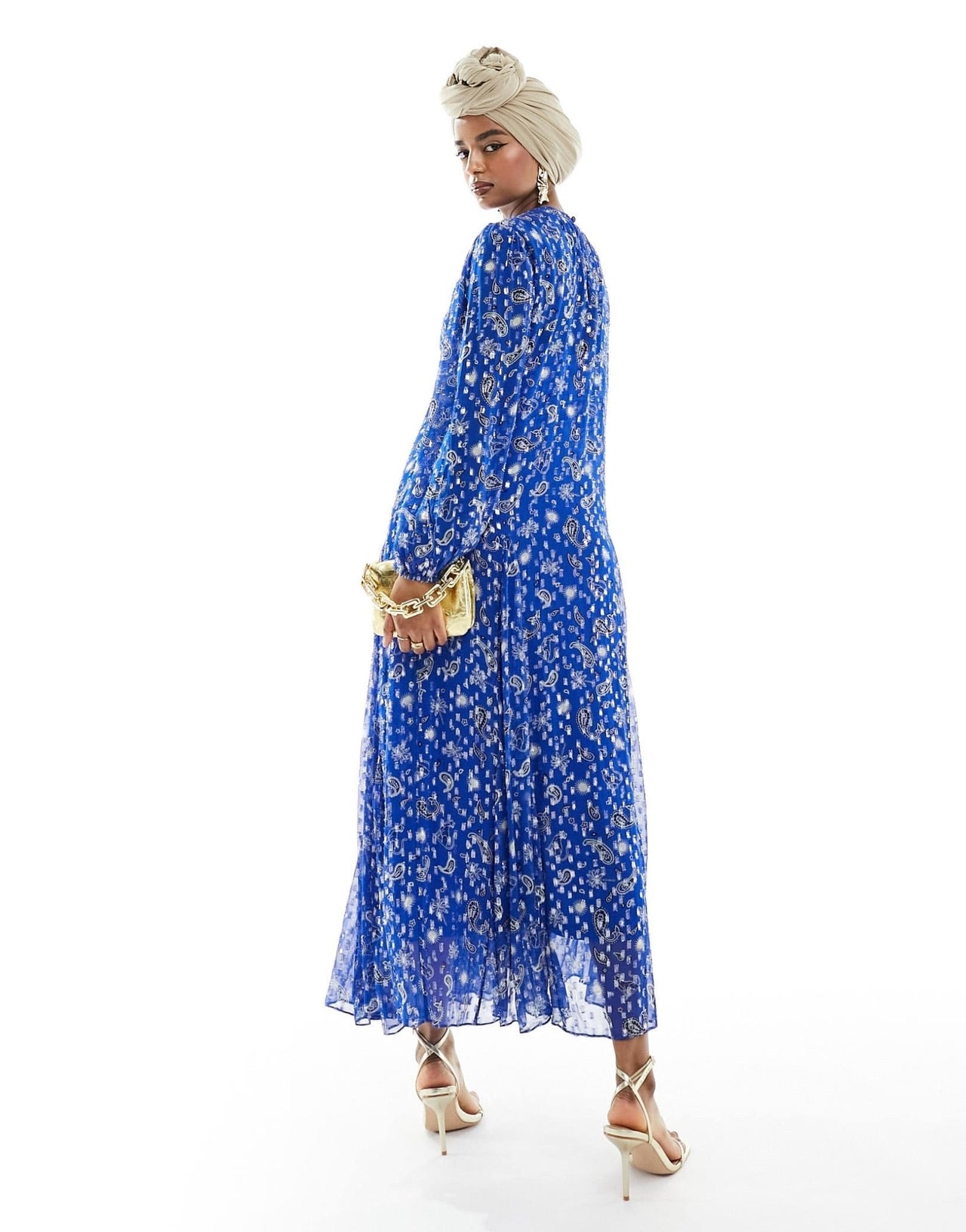 Never Fully Dressed metallic long sleeve maxi dress in cobalt - ASOS Sample Sale EU Store