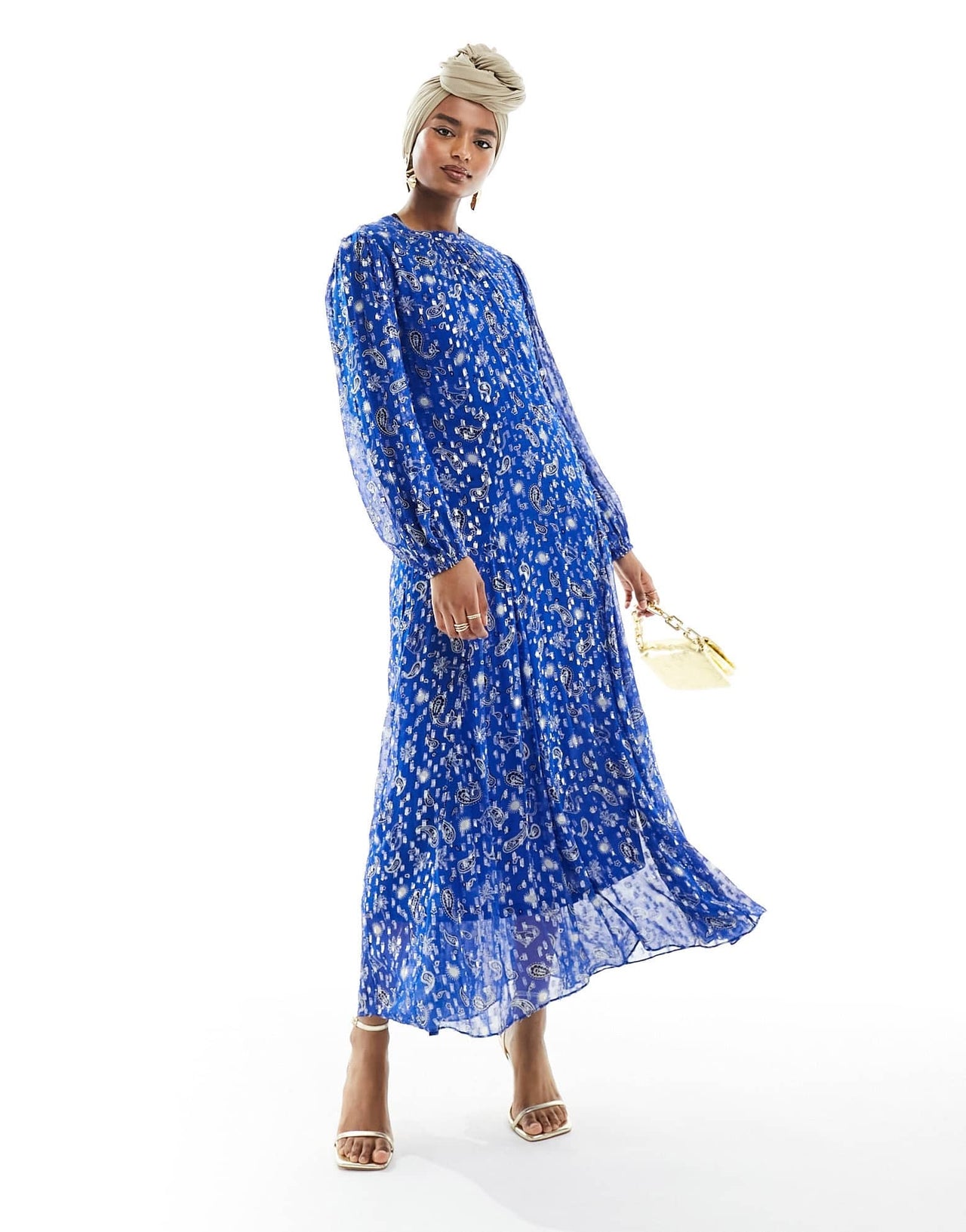 Never Fully Dressed metallic long sleeve maxi dress in cobalt - ASOS Sample Sale EU Store