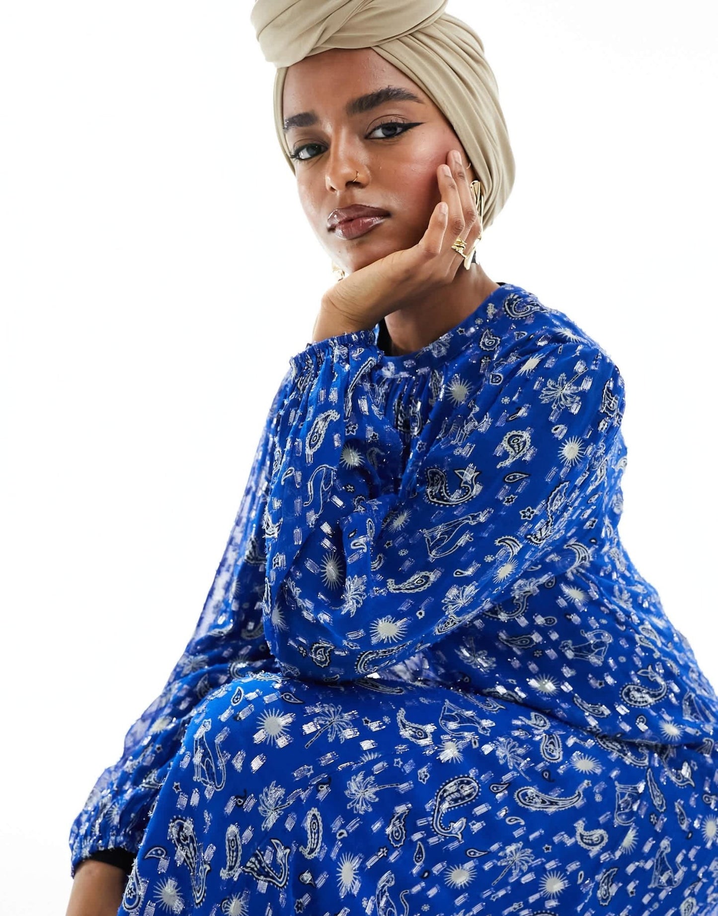 Never Fully Dressed metallic long sleeve maxi dress in cobalt - ASOS Sample Sale EU Store