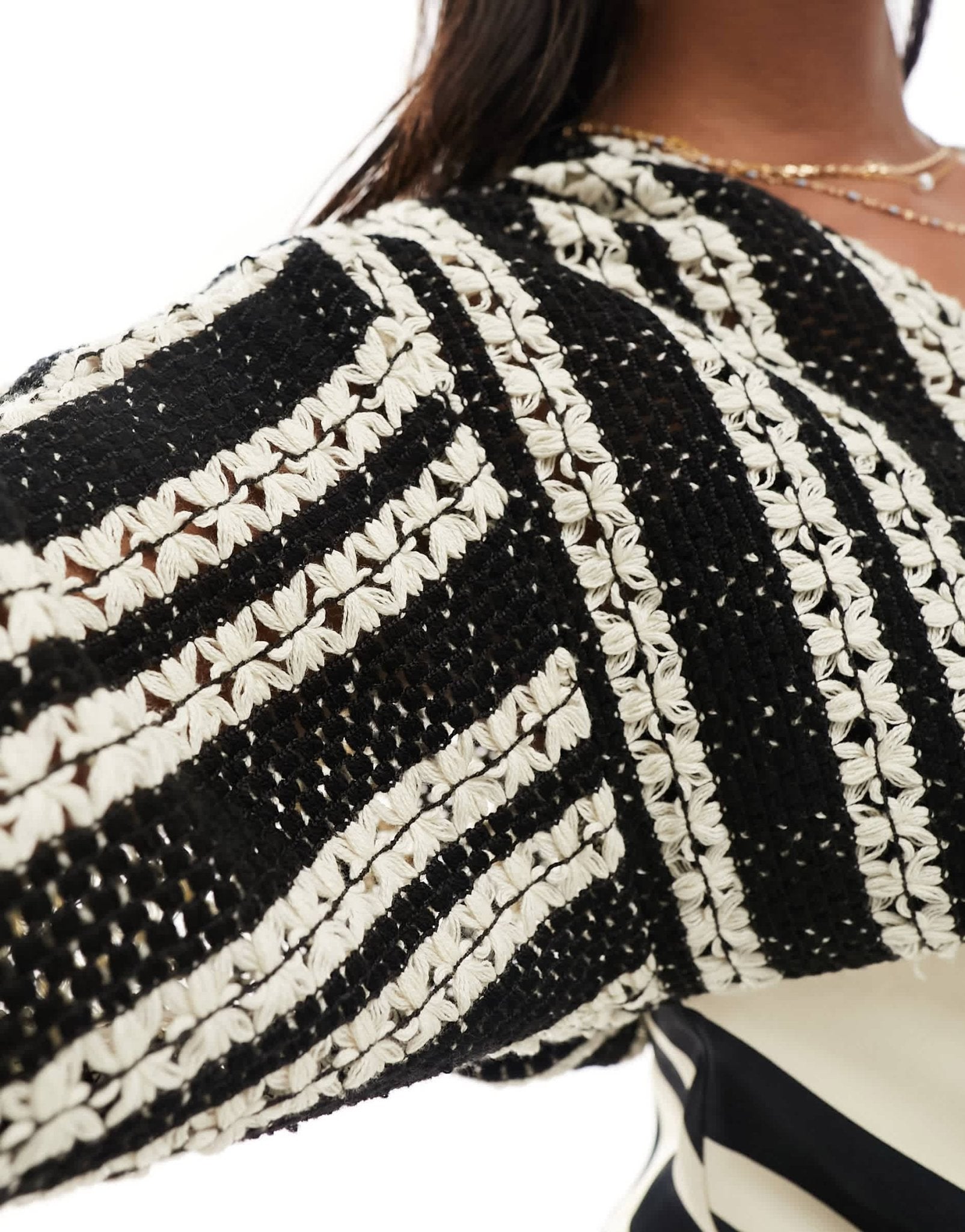 Never Fully Dressed Petite crochet balloon sleeve mini dress in monochrome stripe - ASOS Sample Sale EU Store