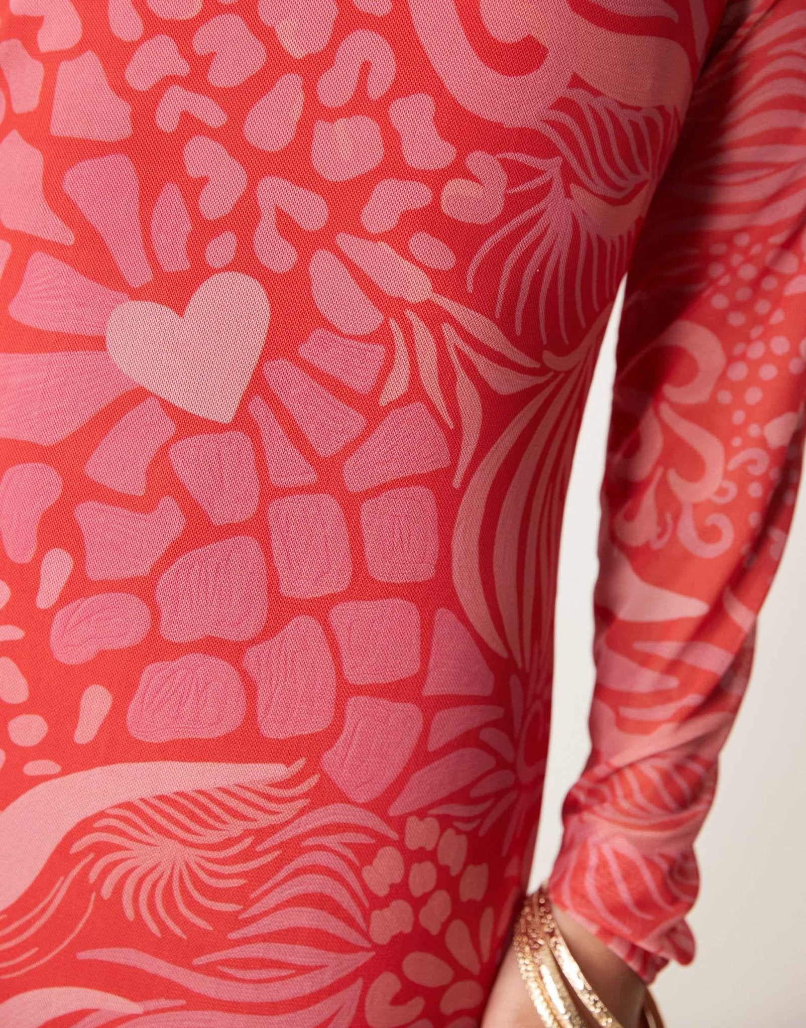Never Fully Dressed Petite long sleeve mesh midaxi dress in red and pink - ASOS Sample Sale EU Store