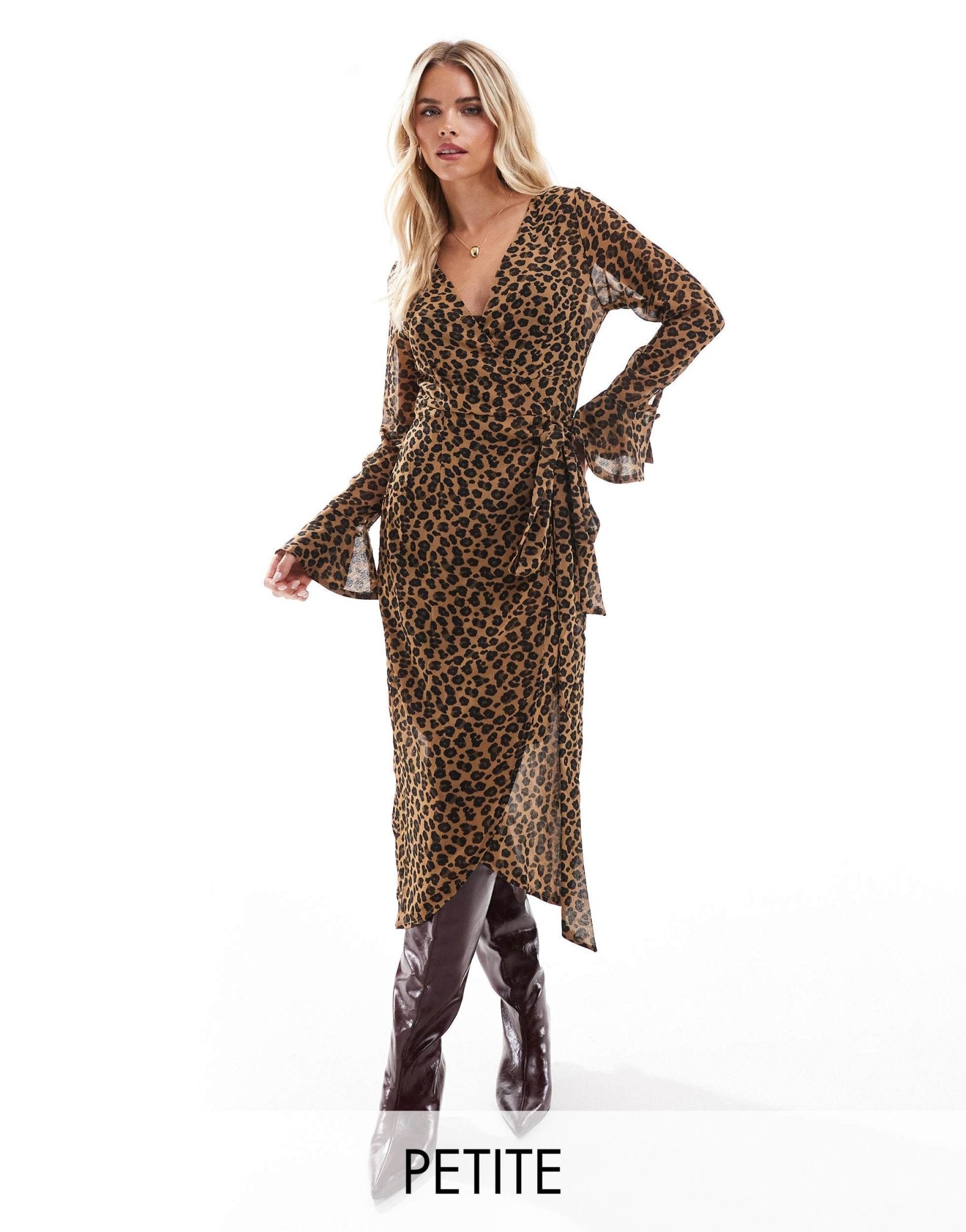 Never Fully Dressed Petite Lucia sheer wrap midaxi dress in leopard - ASOS Sample Sale EU Store