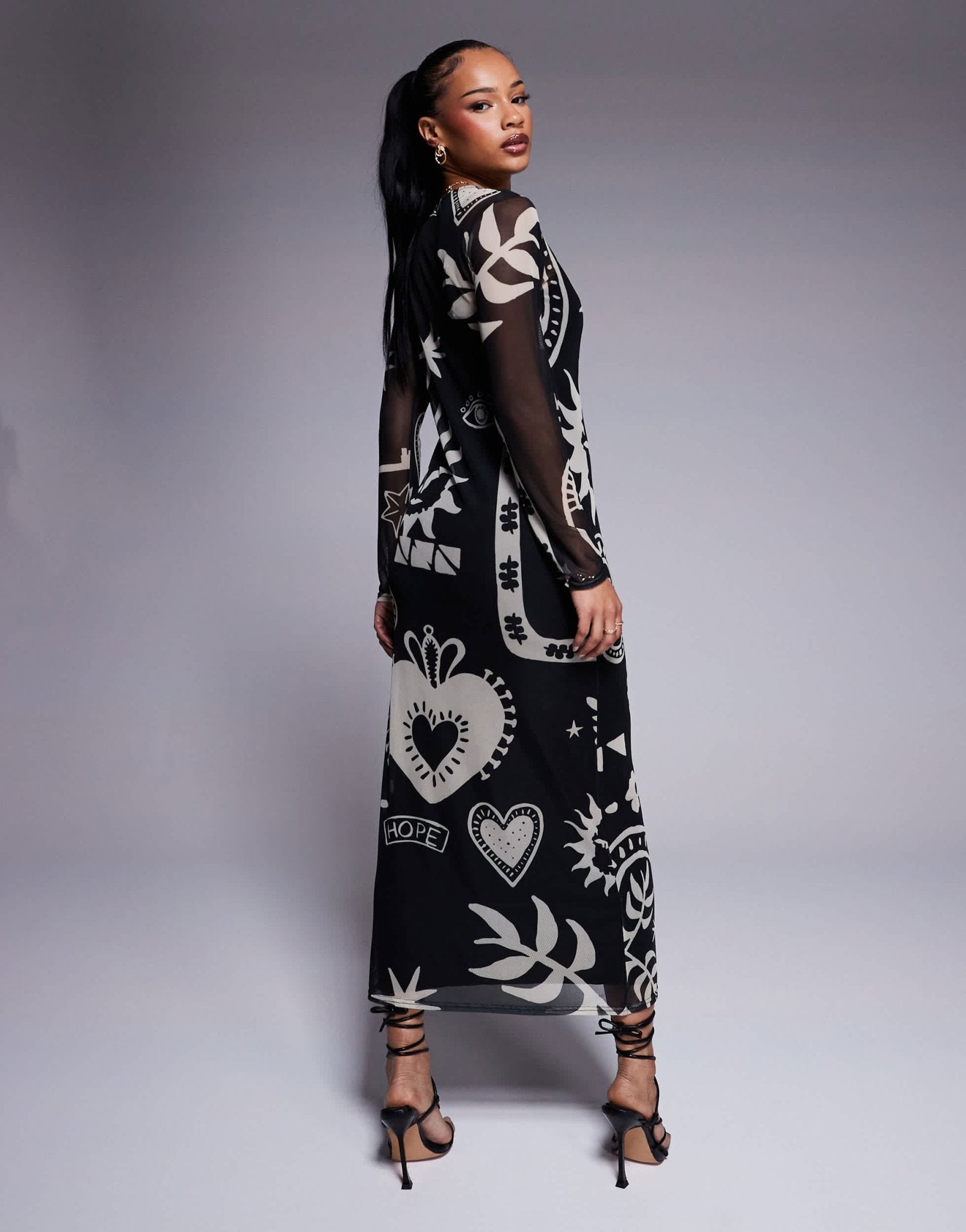 Never Fully Dressed Petite mesh maxi dress in love print - ASOS Sample Sale EU Store