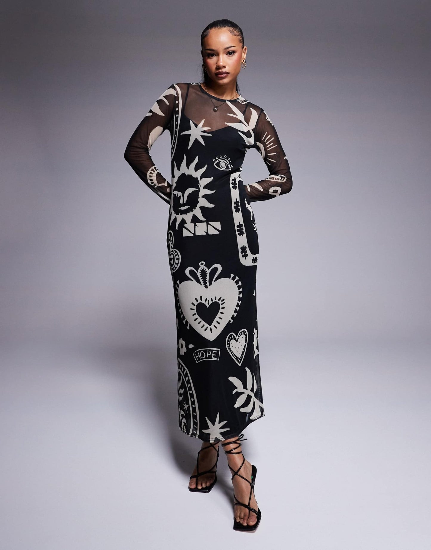 Never Fully Dressed Petite mesh maxi dress in love print - ASOS Sample Sale EU Store