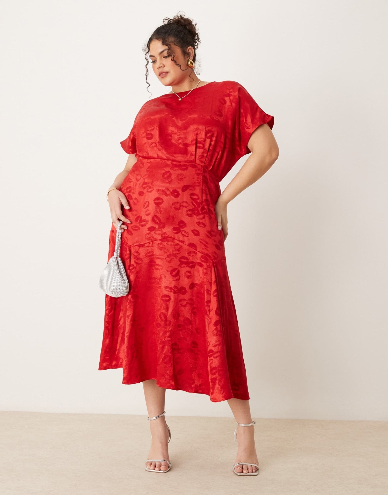 Never Fully Dressed Plus embossed satin midaxi dress in red - ASOS Sample Sale EU Store